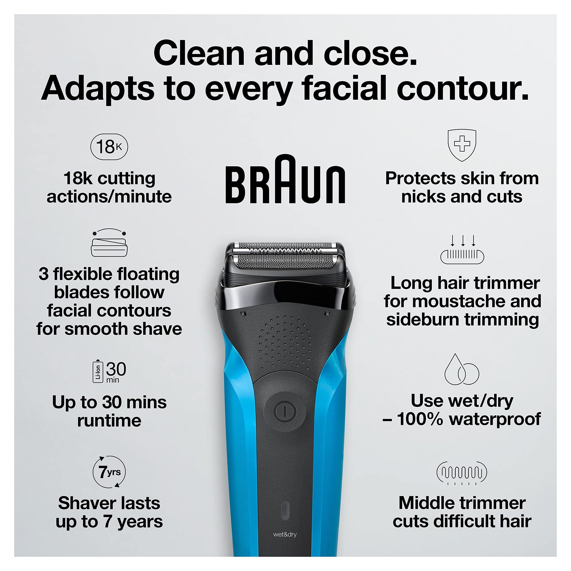 Braun Series - Afeitadora eléctrica para hombre (recargable, húmeda y seca), color azul, Máquina de afeitar 310S, Azul