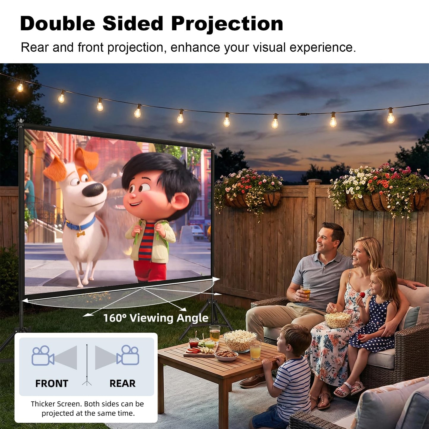 Wootfairy - visualización de proyección portátil y plegable de 120 pulgadas para interiores y exteriores, 16:9 4K HD trasera frontal sin arrugas con bolsa de transporte para cine en casa, patio