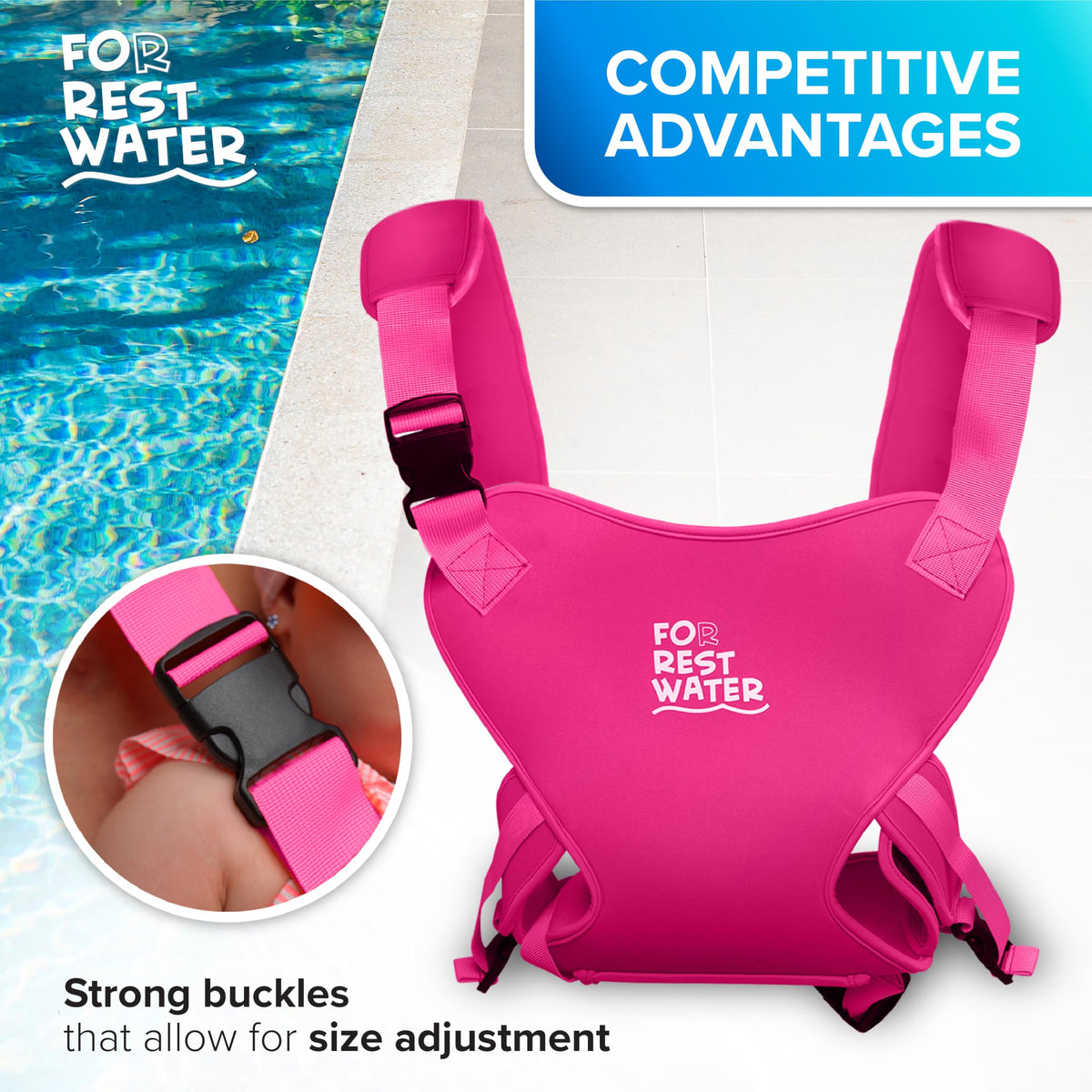 Portabebés para agua de descanso – Eslinga ergonómica de neopreno de alta calidad para diversión en agua y tierra cálida y segura (4-24 meses) – Arnés ajustable para bebés y niños pequeños (Pink)