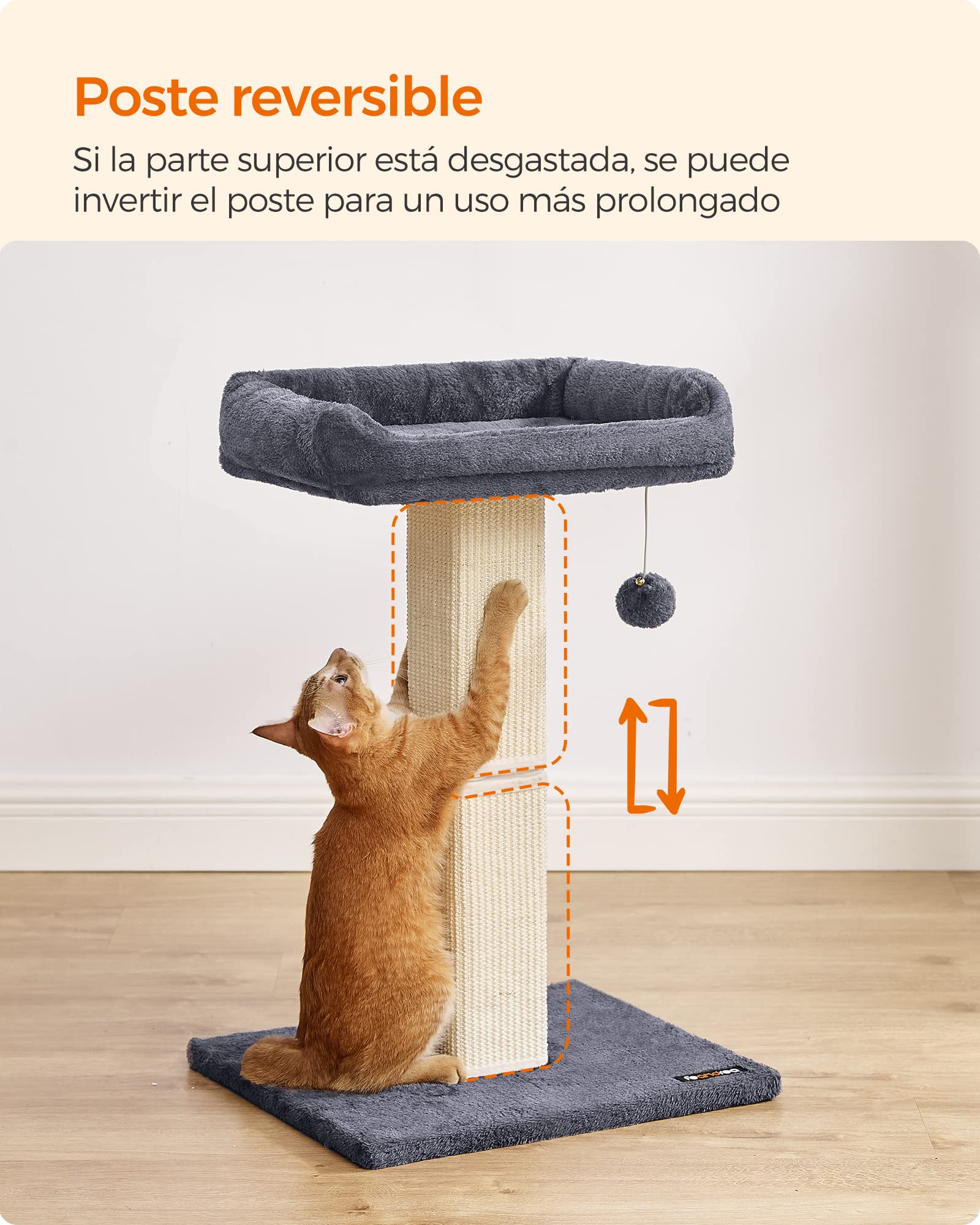 Feandrea Rascador para Gatos, Árbol para Gatos, Altura de 68 cm, Poste de Rascado con Plataforma, Poste de Sisal, con Pompón, Gris Oscuro MPCA022G01