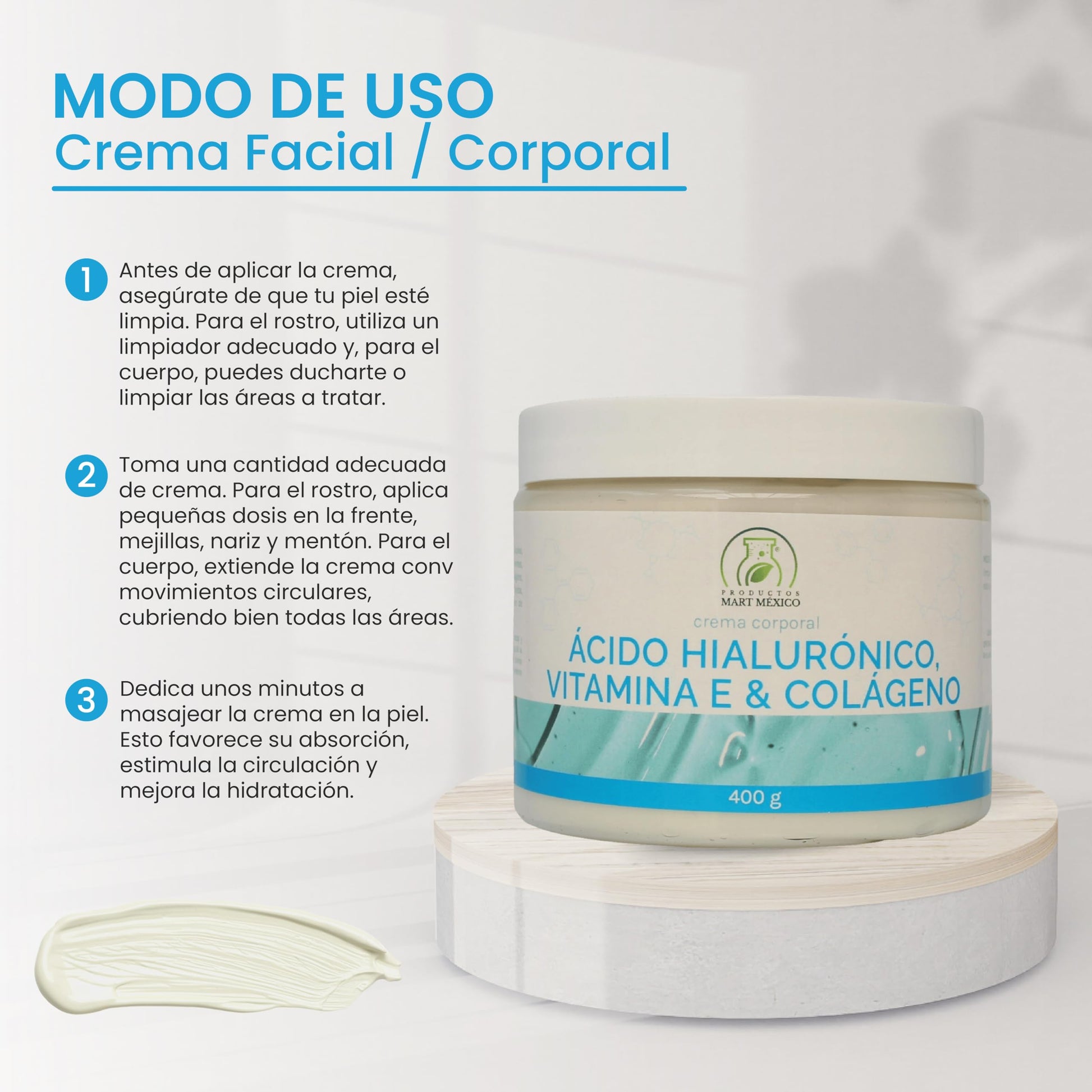 Crema Facial De Ácido Hialurónico, Vitamina E & Colágeno Hidratación Profunda Productos Mart Mexico 400g