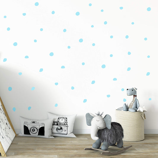Vinilo de pared azul DOTS calcomanía 144 piezas Decoración de círculos de guardería, diseño original de artista Vieli Arte. Adhesivo de lunares para niños. Decoración para dormitorio con círculo