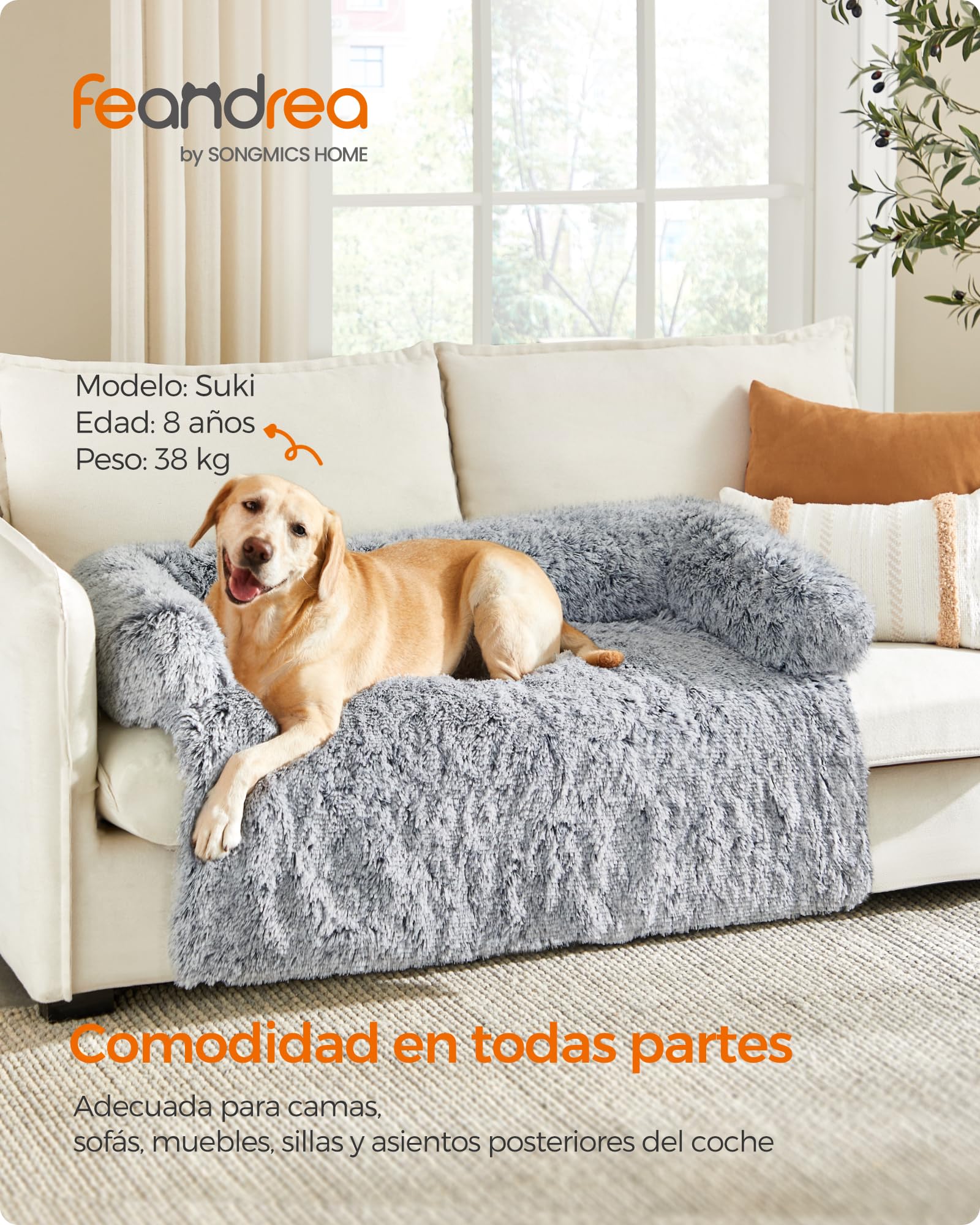 Feandrea Cama para Perros, Funda Protectora para Sofá, 122 x 95 x 18 cm, Tela de Felpa, XXL, para Perros Grandes,Gris Ombré MPGW224G01