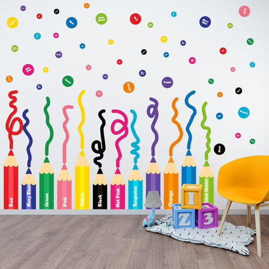 Calcomanías de Pared Vinilo Extraíble Diseño de Crayón Lunares Arcoíris para Niños