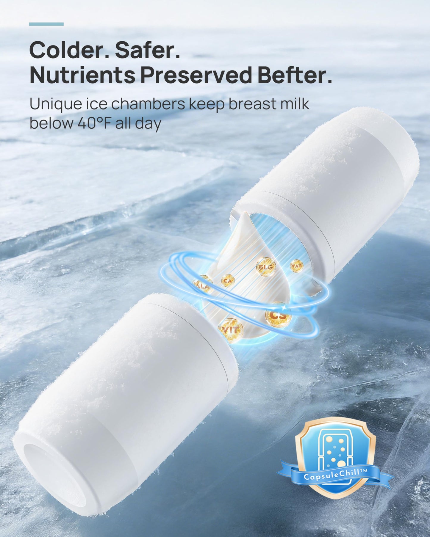 Papablic Innovador enfriador de leche materna de 360° CapsuleChill para almacenamiento seguro de 24 horas, enfriador portátil de leche materna sin estrés de 20 onzas con 2 biberones de acero
