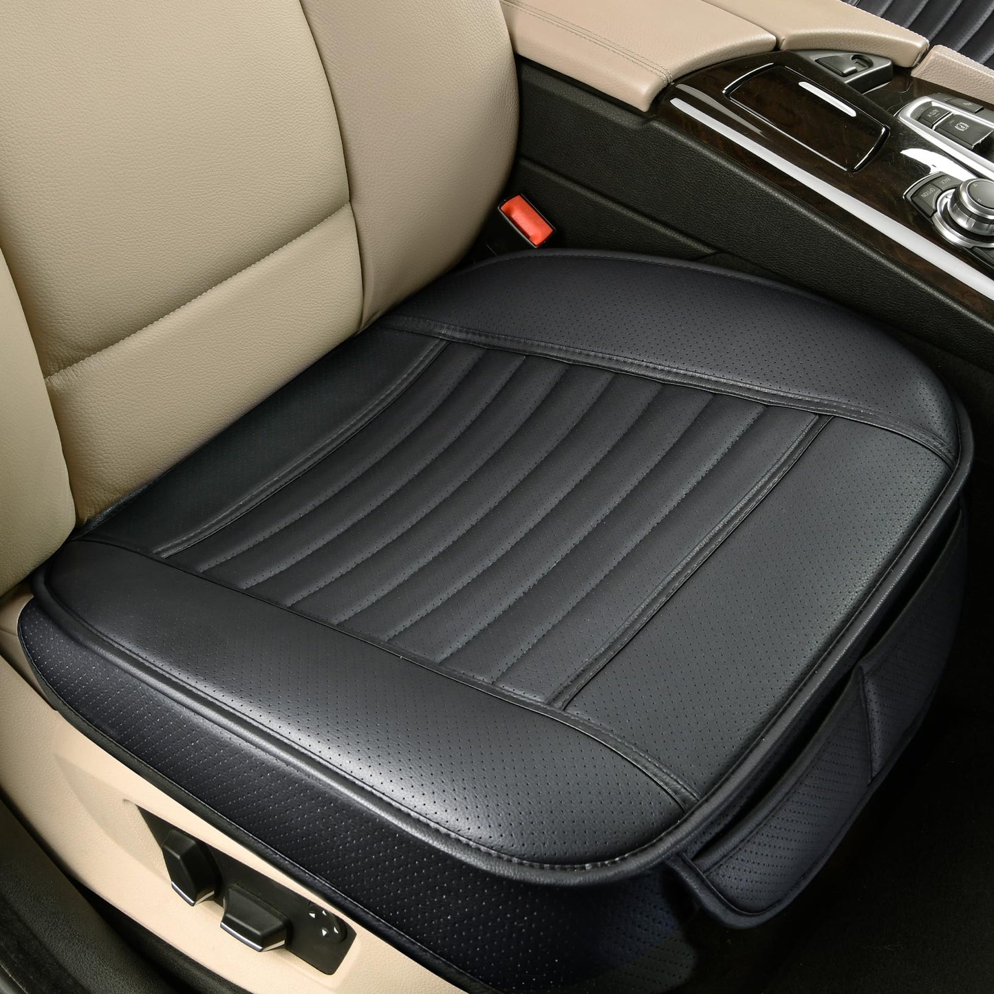 2 fundas para asiento delantero de coche, silla con piel sintética y carbón de bambú, Negro