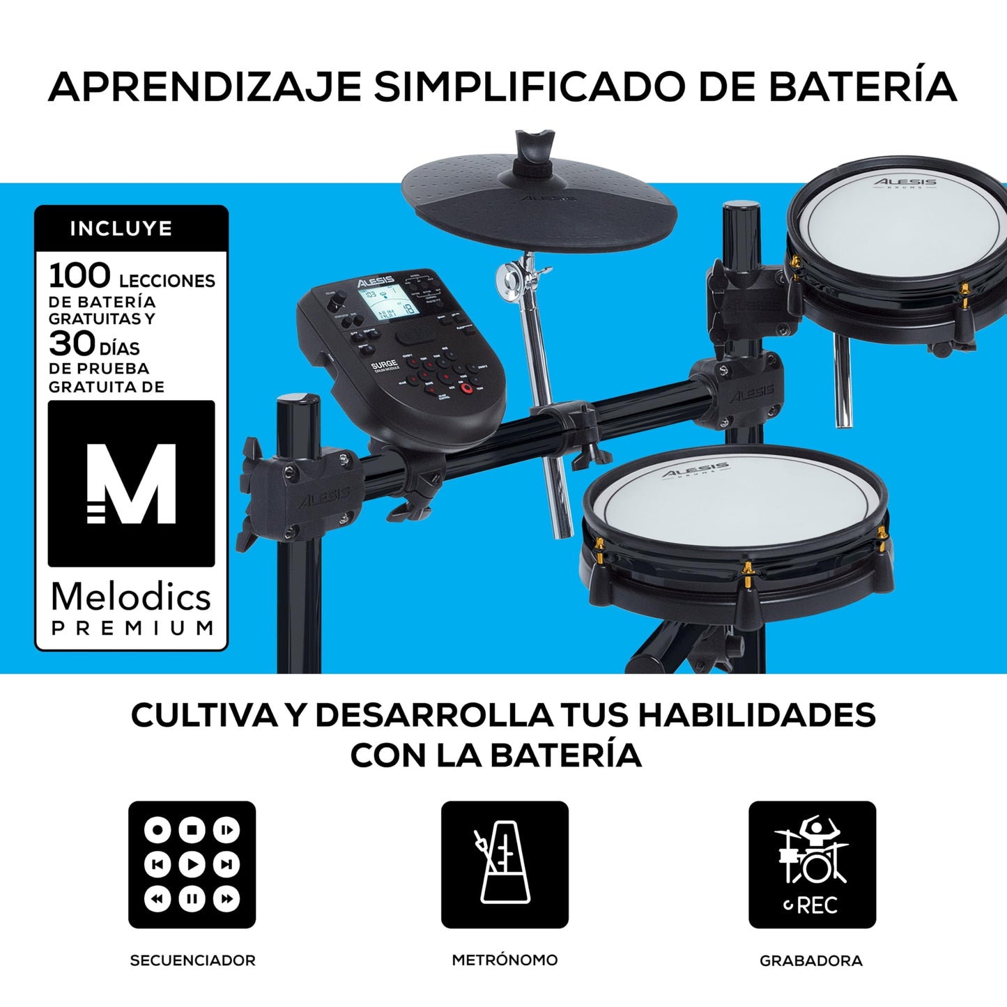 Alesis Surge Mesh SE Kit - Set de Batería Electrónica, conectividad MIDI USB, parches de malla, módulo percusión, rack sólido, 40 kits y 385 sonidos