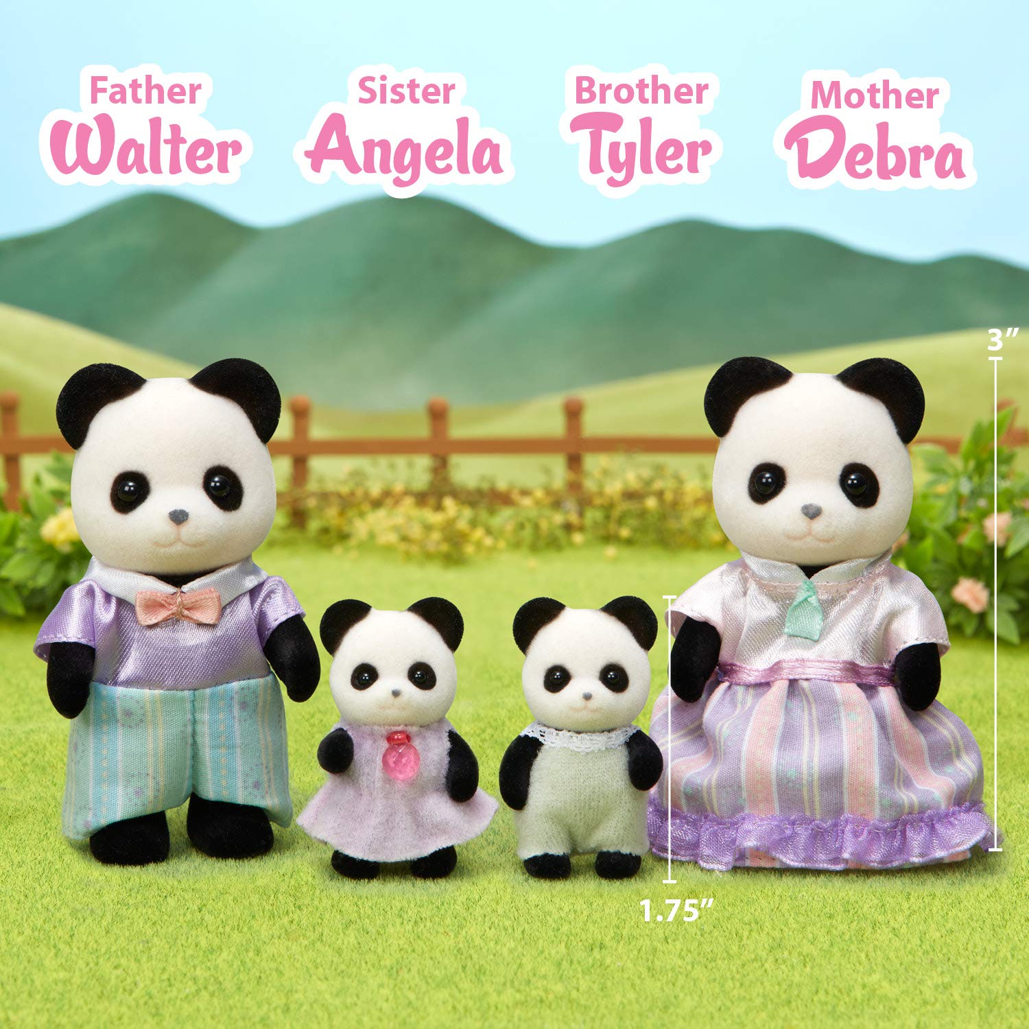Calico Critters Pookie Panda Family, muñecas, Cifras de casa de muñecas, Juguetes coleccionables con 4 Cifras Incluidas
