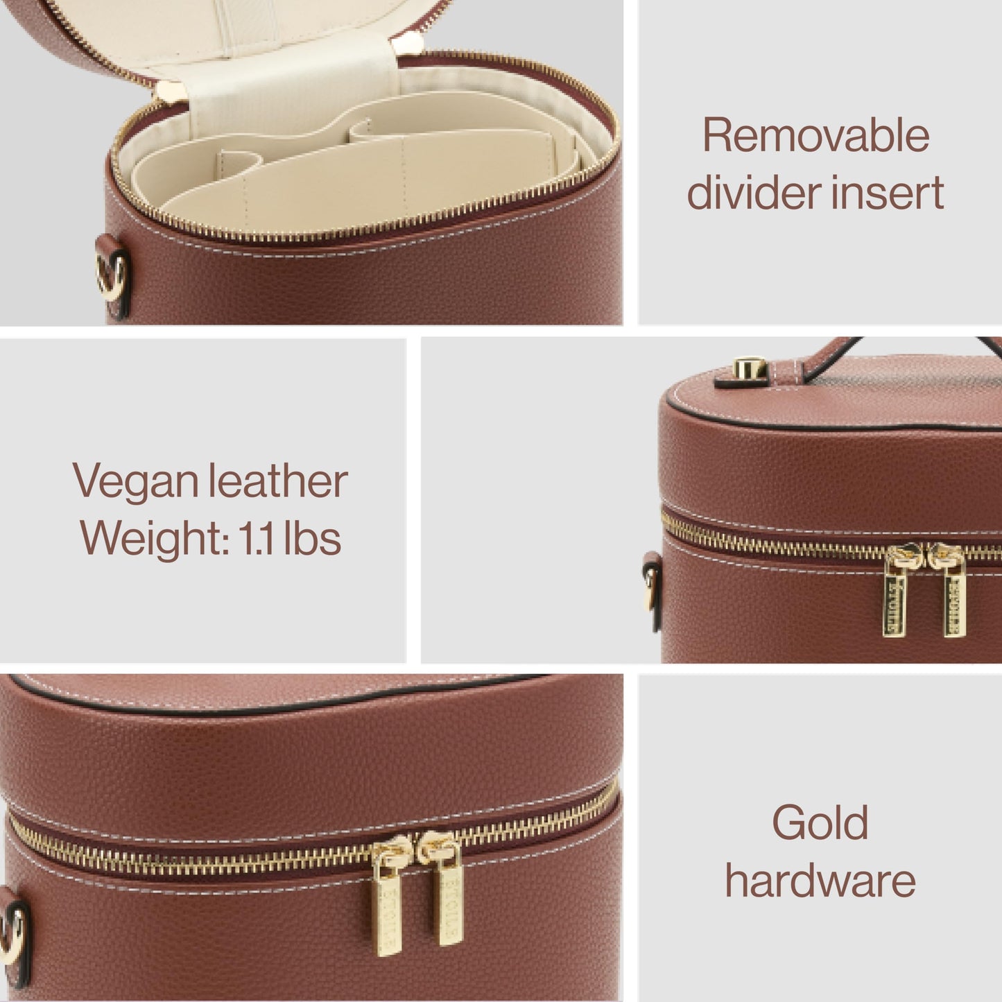 ETOILE - Estuche de aseo ovalado, organizador de bolsa de maquillaje de viaje con correa para el hombro y divisor extraíble, Marrón Jengibre, Mini estuche de viaje cosmético