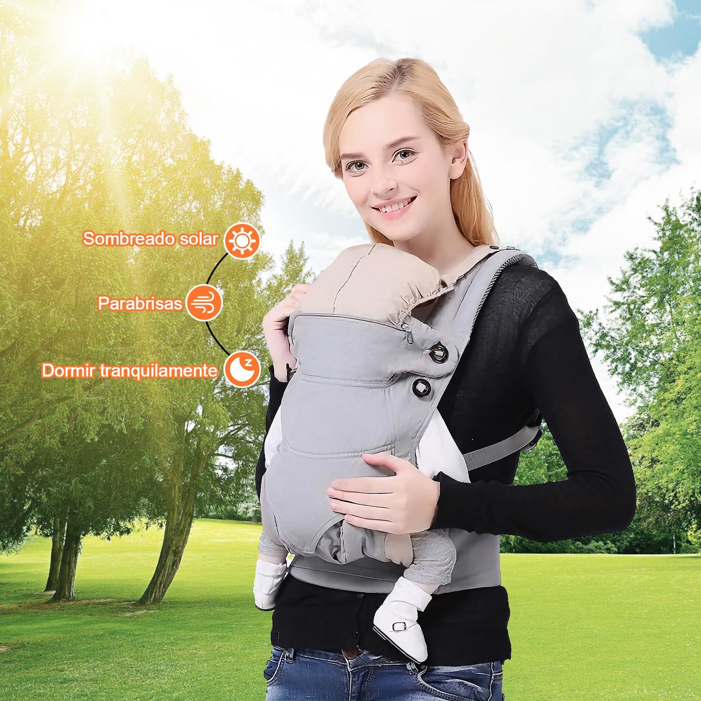 Cangurera para Bebé,Portabebés Ajustable Portátil,Ergonómico,Mochila Portabebés con Bolsa de Almacenamiento Cader y Sombrero para El Sol, Adecuado para Todas Las Estacionecon, Apto para Niños de 0-36 Meses((Hasta 30 kg)