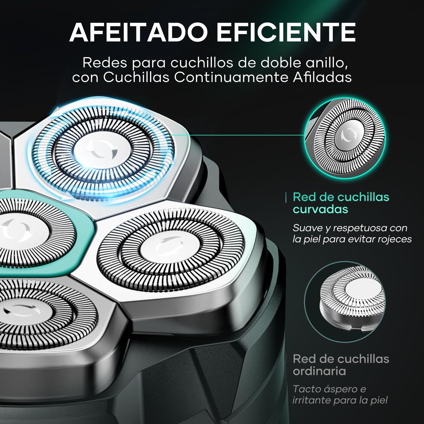 Afeitadora KENSEN IPX6 Negra 6D Cabezales Magnéticos para Hombre