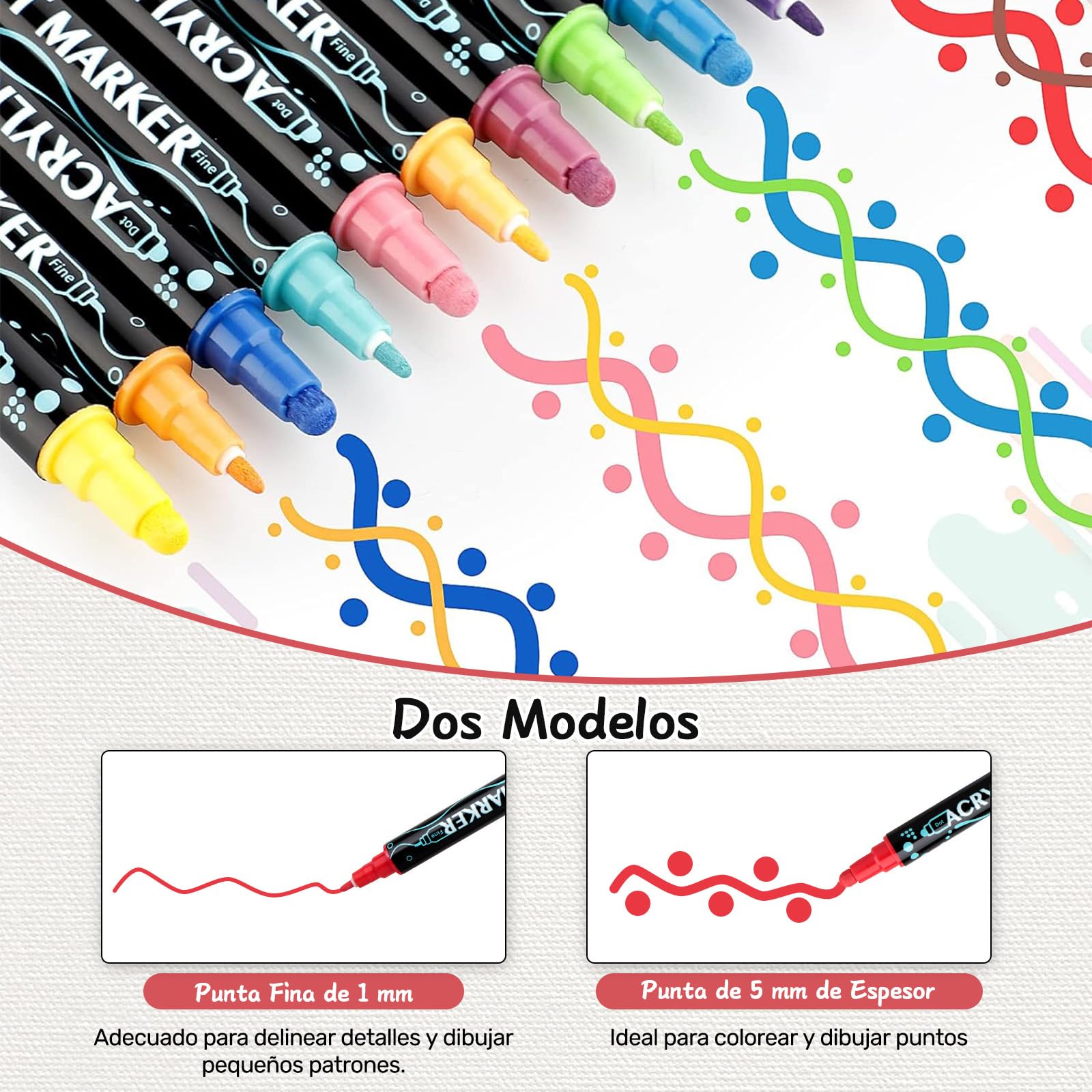 CROSPIN 100 Colores Plumones Acrilicos Doble Punta, Plumones de Pintura Acrilica, No Se Desvanece, Acrylic Markers para Plastico, Lienzo, Piedras, Cristal, Madera, Cerámica, Modelo Hecho a Mano