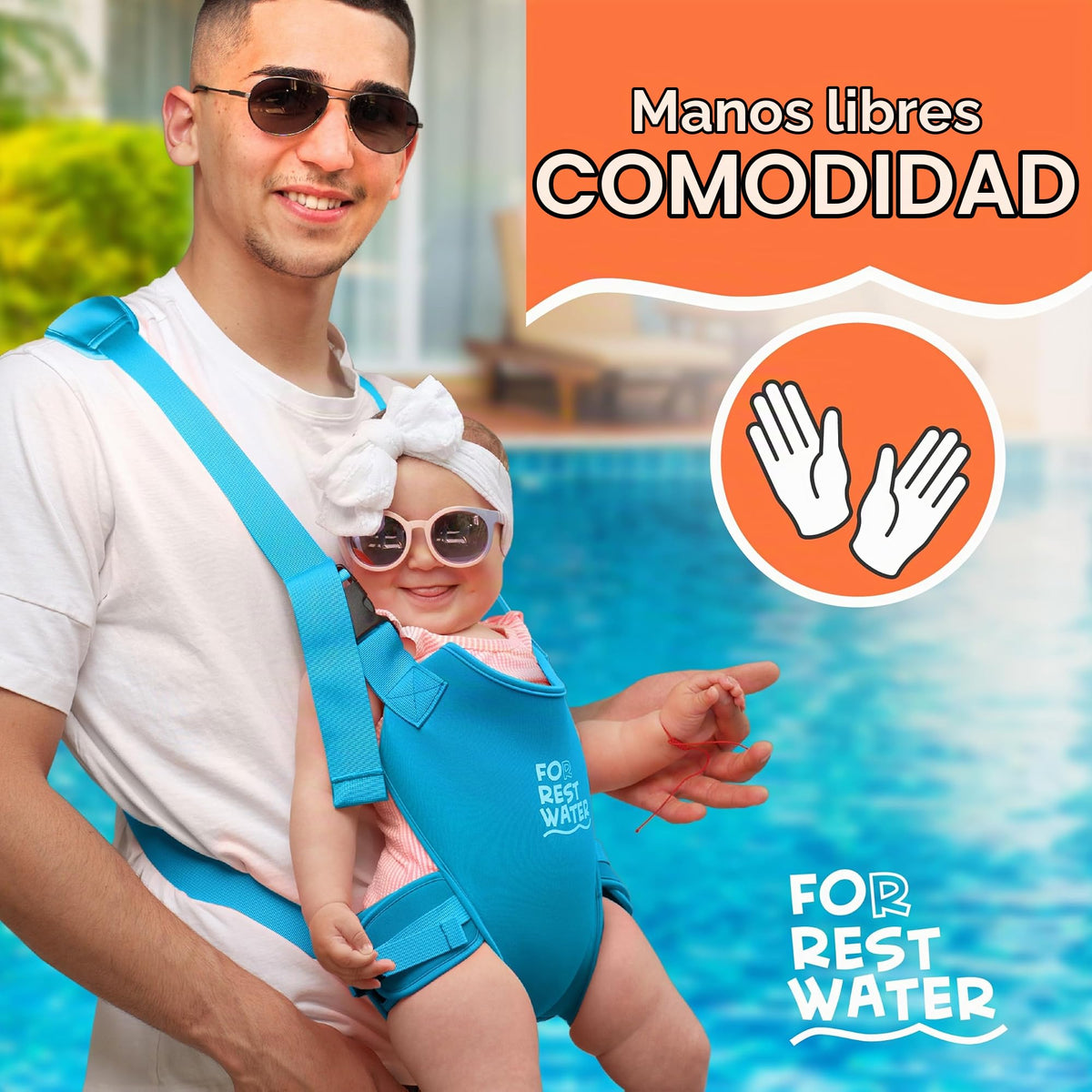 Portabebés para agua de descanso – Eslinga ergonómica de neopreno de alta calidad para diversión en agua y tierra cálida y segura (4-24 meses) – Arnés ajustable para bebés y niños pequeños (Lightblue)
