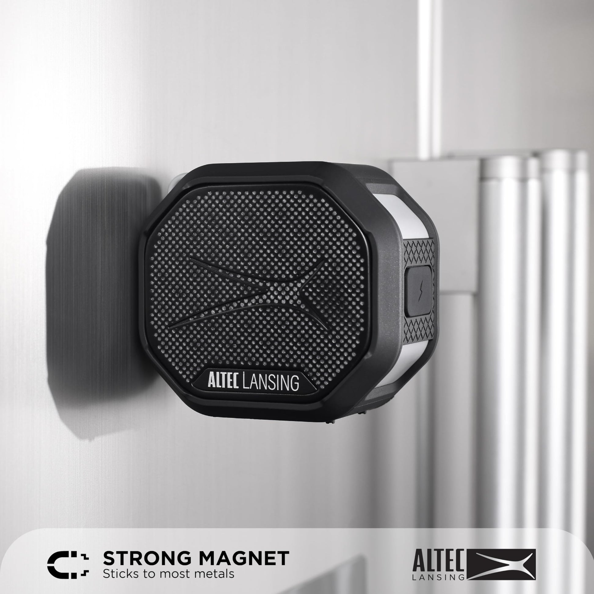 Altec Lansing HYDRATREK - Altavoz magnético Bluetooth, Impermeable IP67, Altavoz portátil, emparejamiento inalámbrico Verdadero, Carga rápida USB-C, batería de 3.7 V 400 mAh, Asistente de Voz,