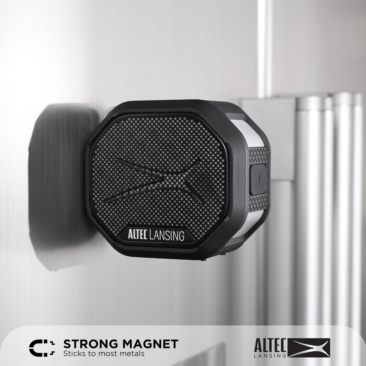 Altec Lansing HYDRATREK - Altavoz magnético Bluetooth, Impermeable IP67, Altavoz portátil, emparejamiento inalámbrico Verdadero, Carga rápida USB-C, batería de 3.7 V 400 mAh, Asistente de Voz,