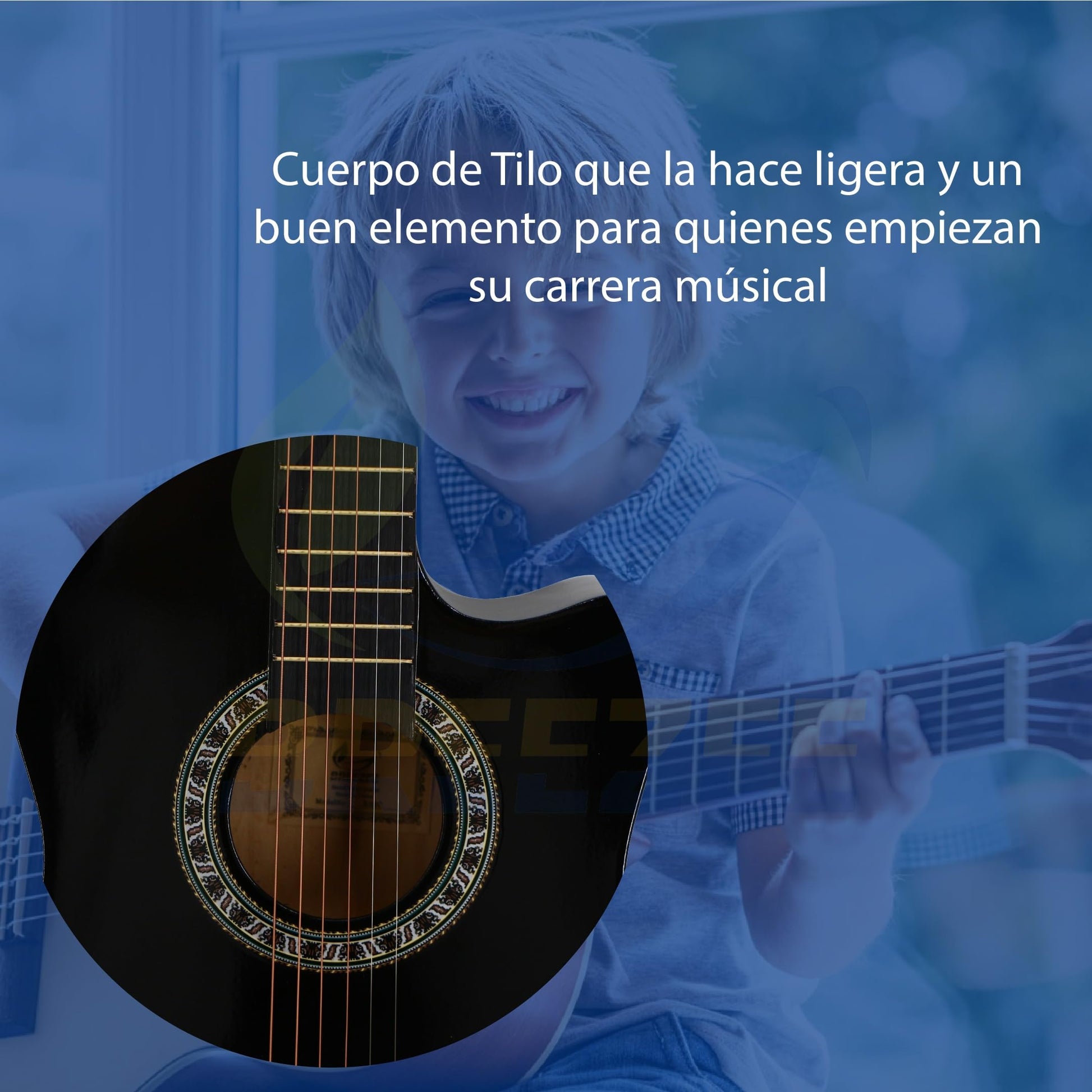 BREEZEE Guitarra Acústica Curva Recortada de 38 Pulgadas Fabricada Sobre Madera de Tilo 18 Trastes, Kit de Accesorios Funda, Capo, Plumillas, Correa, Cuerdas Extra de Metal, Adultos y Niños