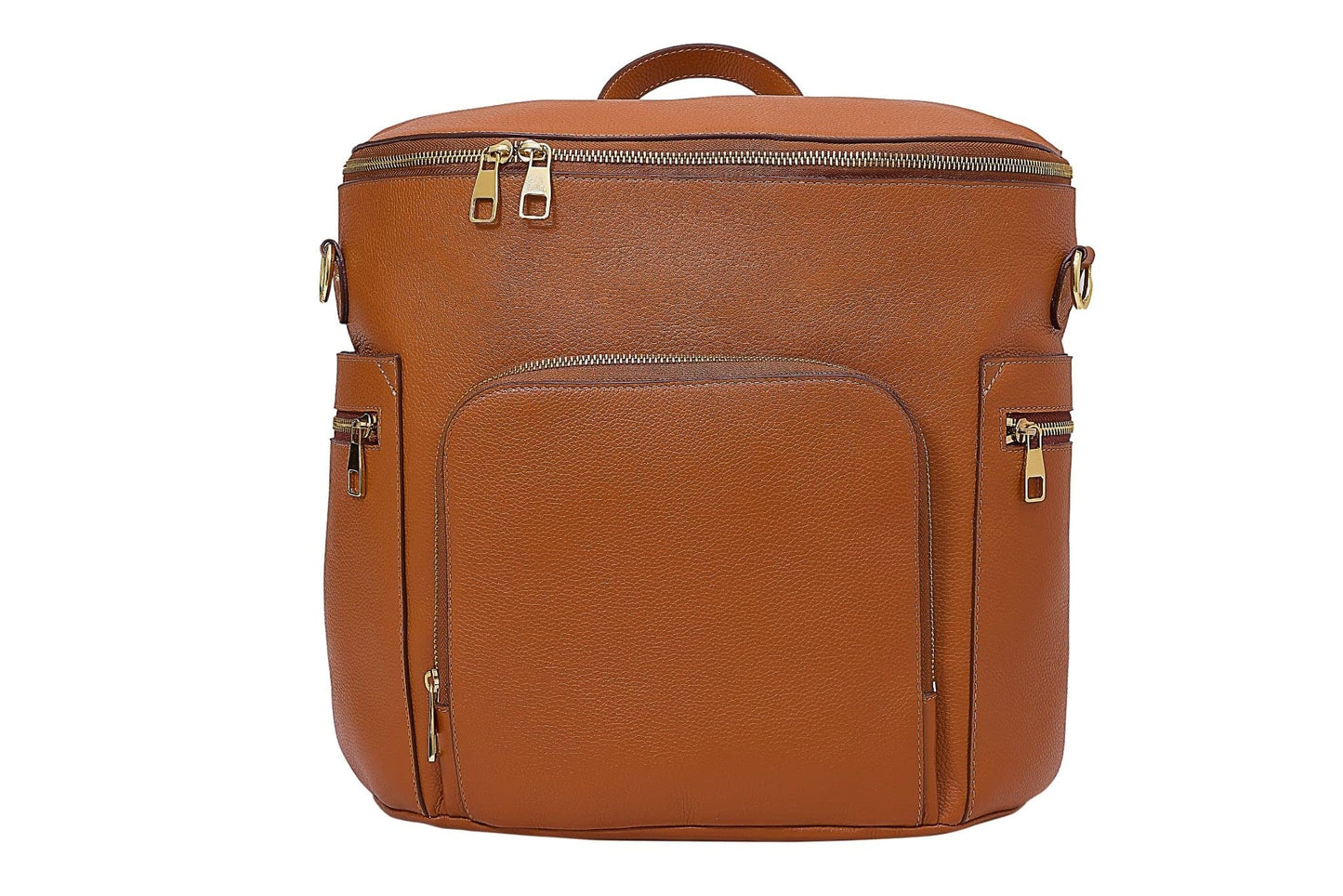 USRA - Bolsa de pañales de piel auténtica, mochila para mamás, organizador de bolsa de maternidad funcional de calidad duradera, Marrón, Large, Piel auténtica