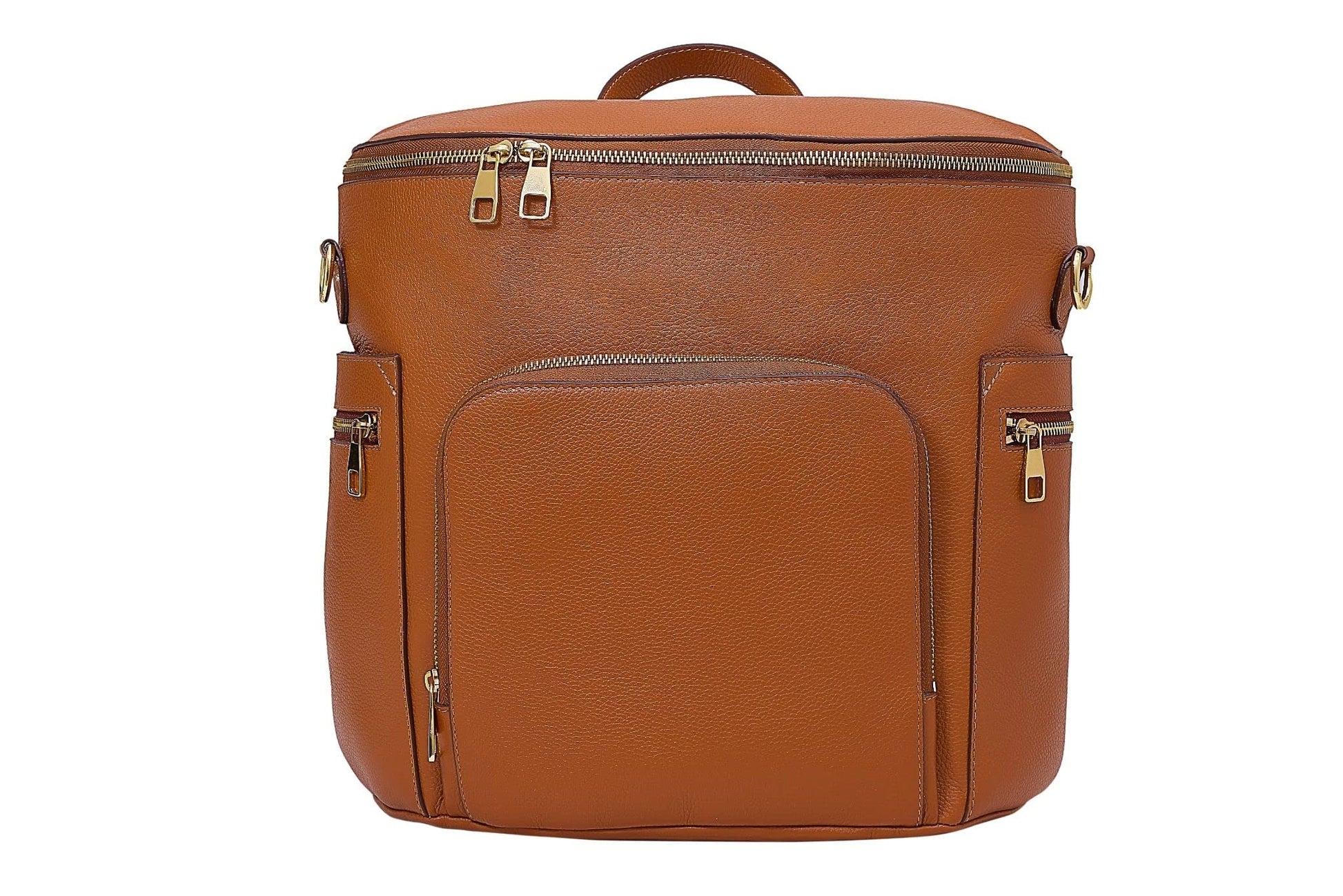 USRA - Bolsa de pañales de piel auténtica, mochila para mamás, organizador de bolsa de maternidad funcional de calidad duradera, Marrón, Large, Piel auténtica