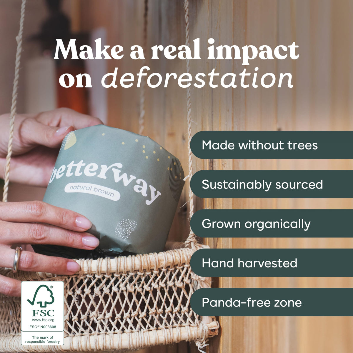 Papel Higiénico Betterway Bambú Ecológico 3 Capas Orgánico FSC Larga Duración