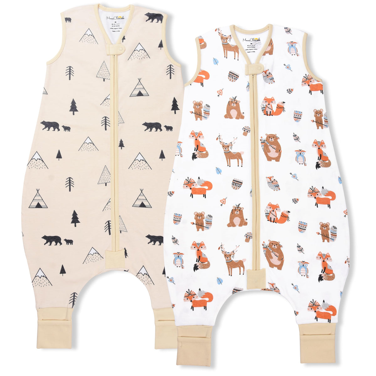 Mama Cheetah Saco de dormir para niños pequeños con pies 4T-5T, 0.5 TOG Mantas de algodón orgánico con piernas, saco de dormir para caminar, caminante temprano, XL