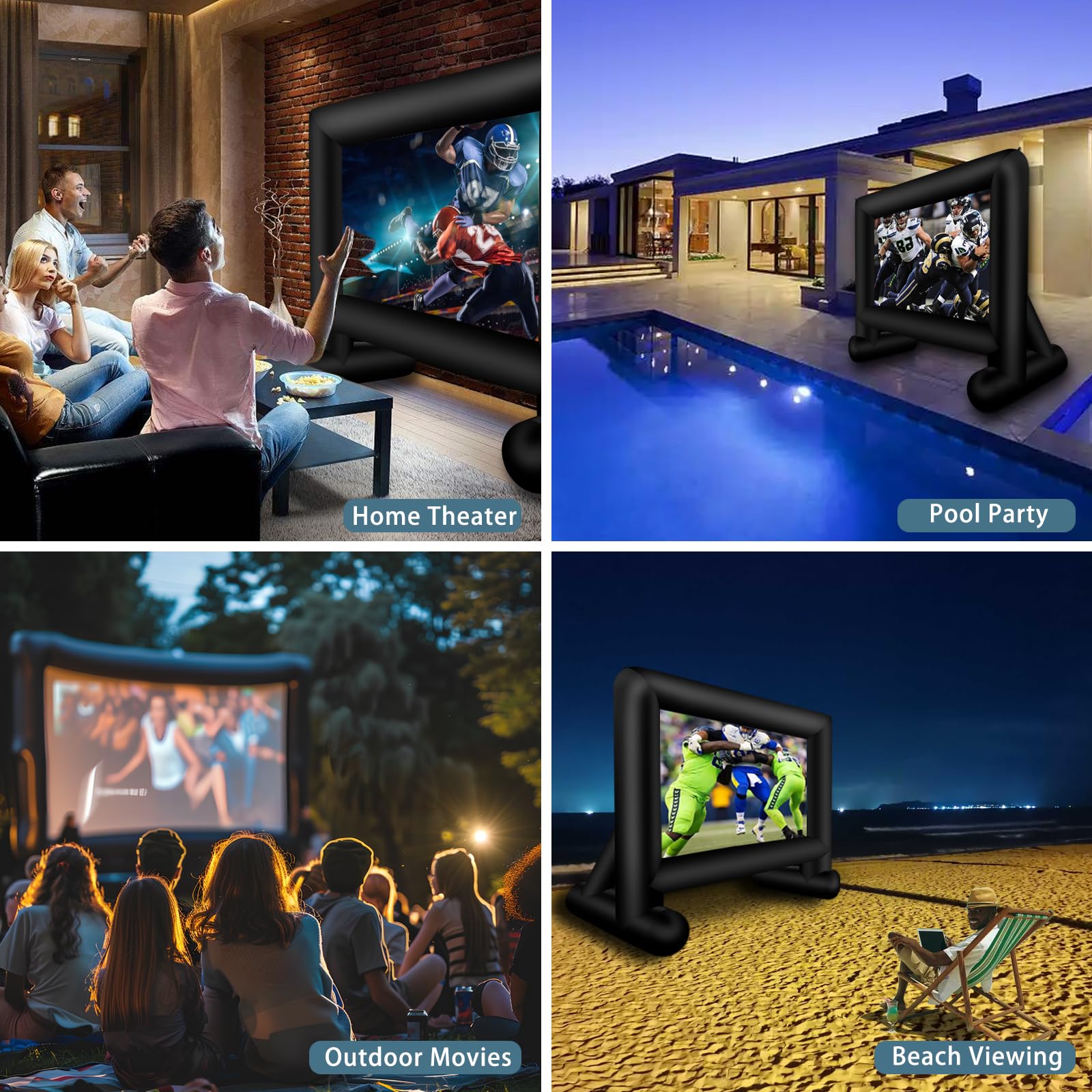 Inlftable visualización de cine inflable de 17 pies para exteriores, visualización de película soplada con bolsa de almacenamiento de soplador de aire, visualización de proyección frontal y trasera de