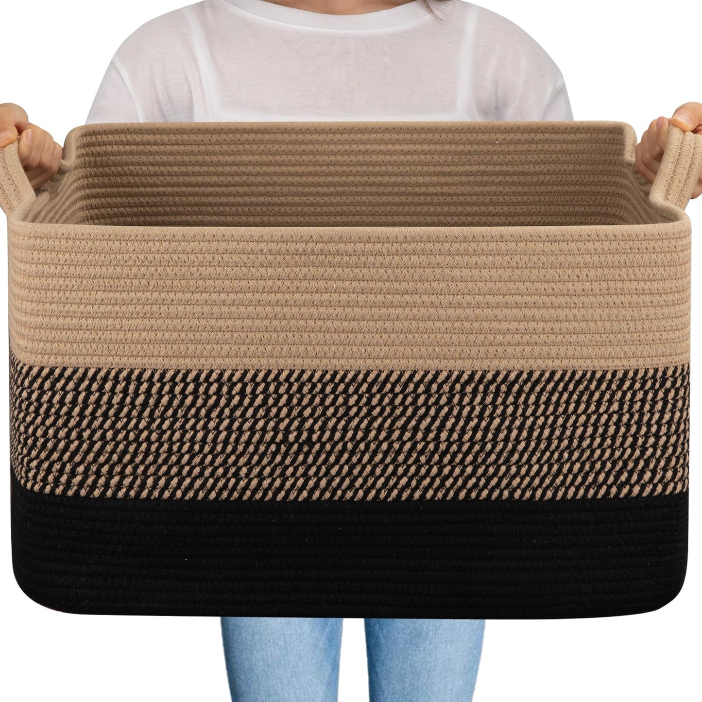 OIAHOMY Cesta Grande para Mantas, Cesta de Ropa de Cuerda de Algodón Tejida de 65L, Contenedor de Juguetes para Habitación de Bebé, Contenedor para Almacenamiento de Mantas en Sala de Estar, 20''×16