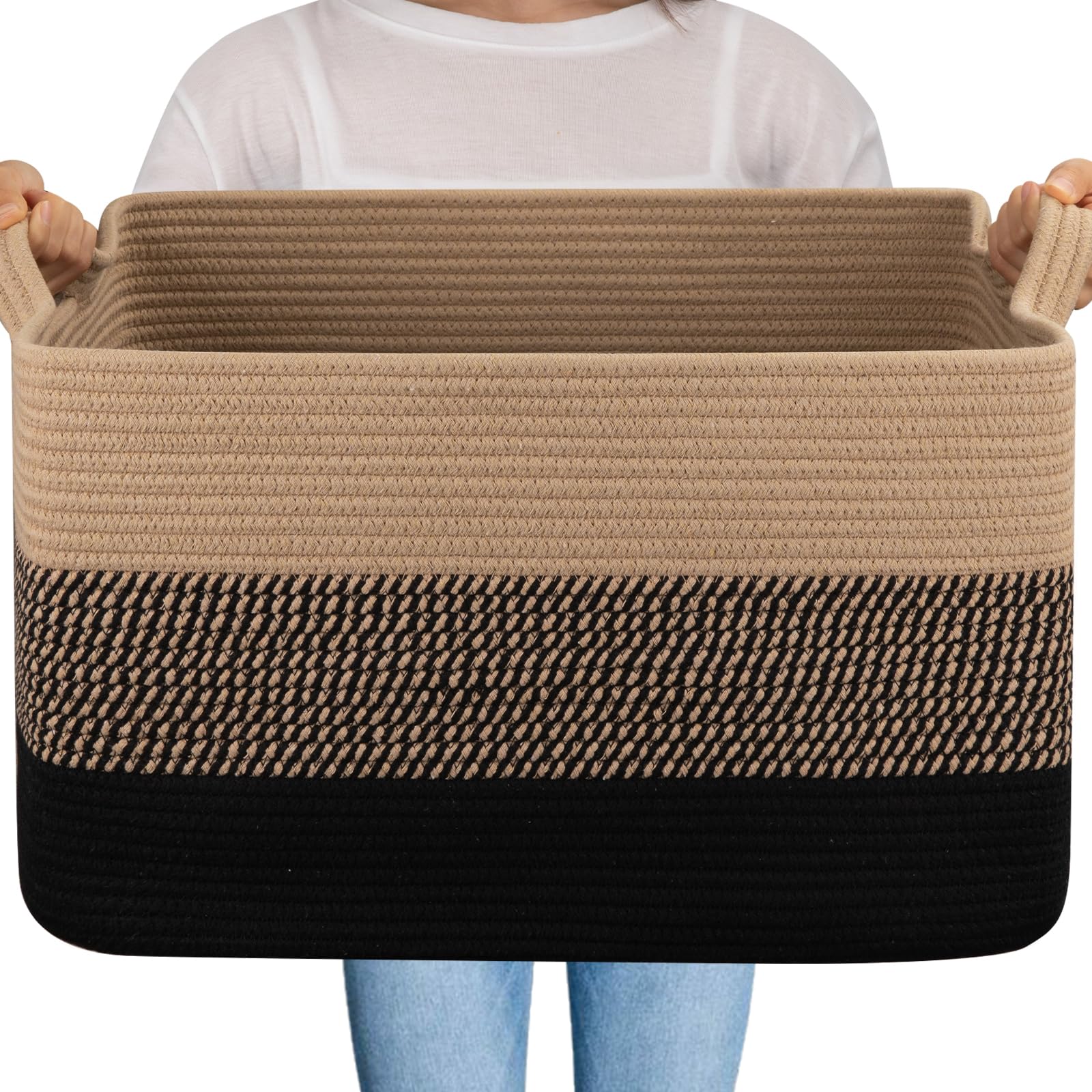 OIAHOMY Cesta Grande para Mantas, Cesta de Ropa de Cuerda de Algodón Tejida de 65L, Contenedor de Juguetes para Habitación de Bebé, Contenedor para Almacenamiento de Mantas en Sala de Estar, 20''×16