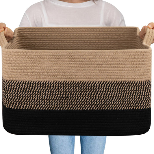 OIAHOMY Cesta Grande para Mantas, Cesta de Ropa de Cuerda de Algodón Tejida de 65L, Contenedor de Juguetes para Habitación de Bebé, Contenedor para Almacenamiento de Mantas en Sala de Estar, 20''×16