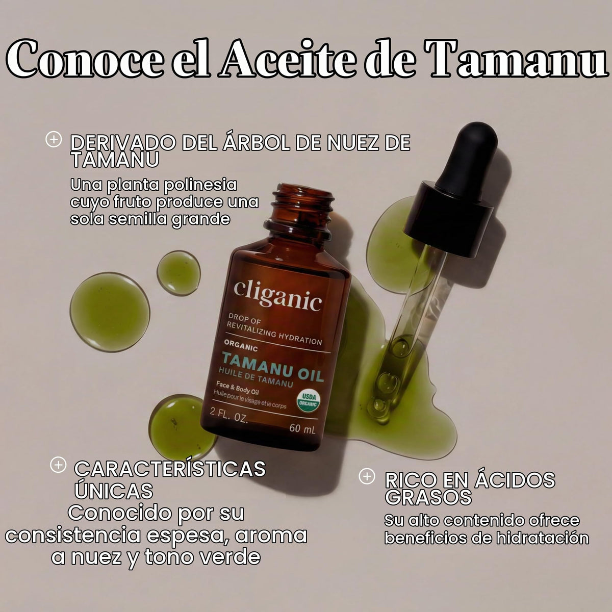 Cliganic Aceite de Tamanu Orgánico Prensado en Frío y Sin Refinar 60 ml