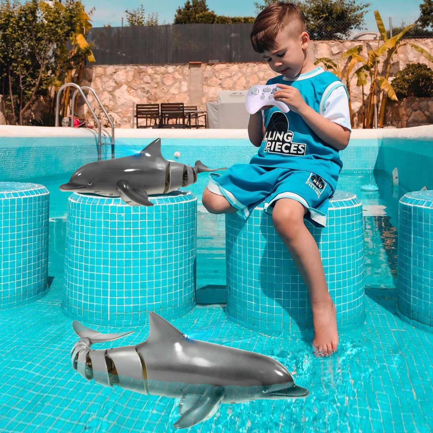 Control remoto de tiburón delfín, juguetes de piscina de agua para niños de 8 a 12 años, 2.4G de simulación alta delfines oceánicos con luz, juguetes de baño para niños y niñas de 6 años