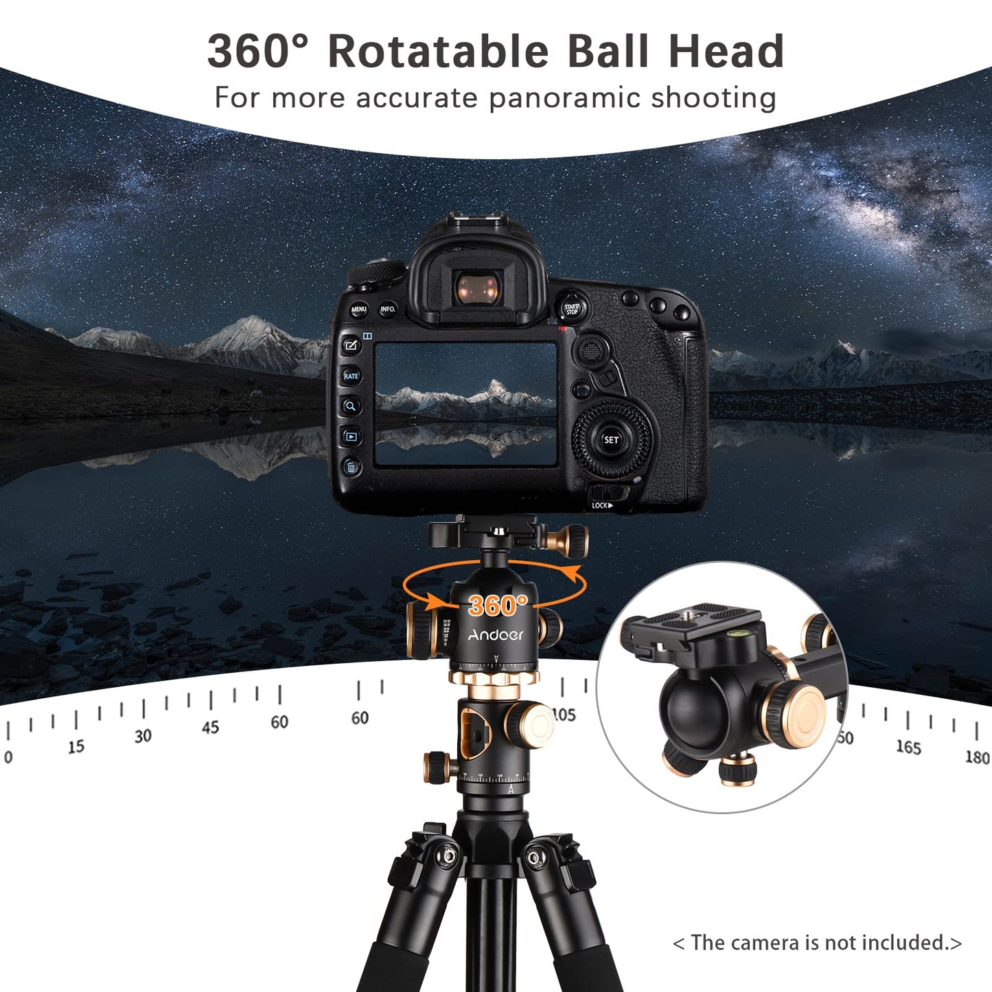 Tripie Aleación de Aluminio 184cm 8kg con Rótula Giratoria 360° para Cámara DSLR y Videocámara