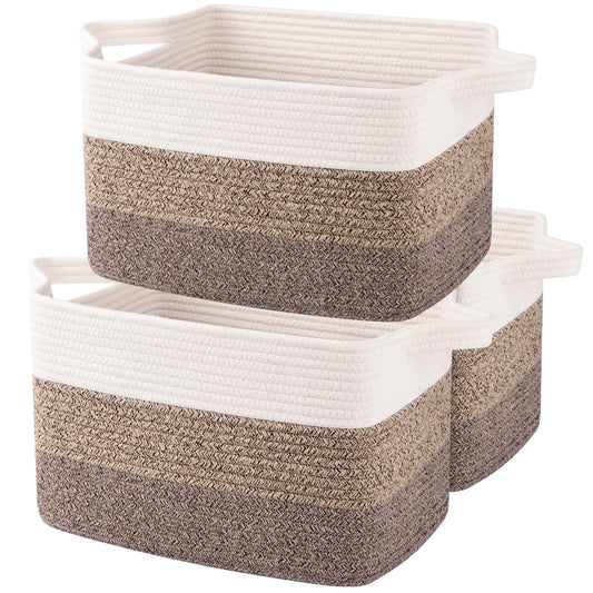 OIAHOMY Cesta de almacenamiento, cestas tejidas para almacenamiento, cesta de cuerda de algodón para juguetes, cestas de toalla para baño, paquete de 3, café oscuro degradado