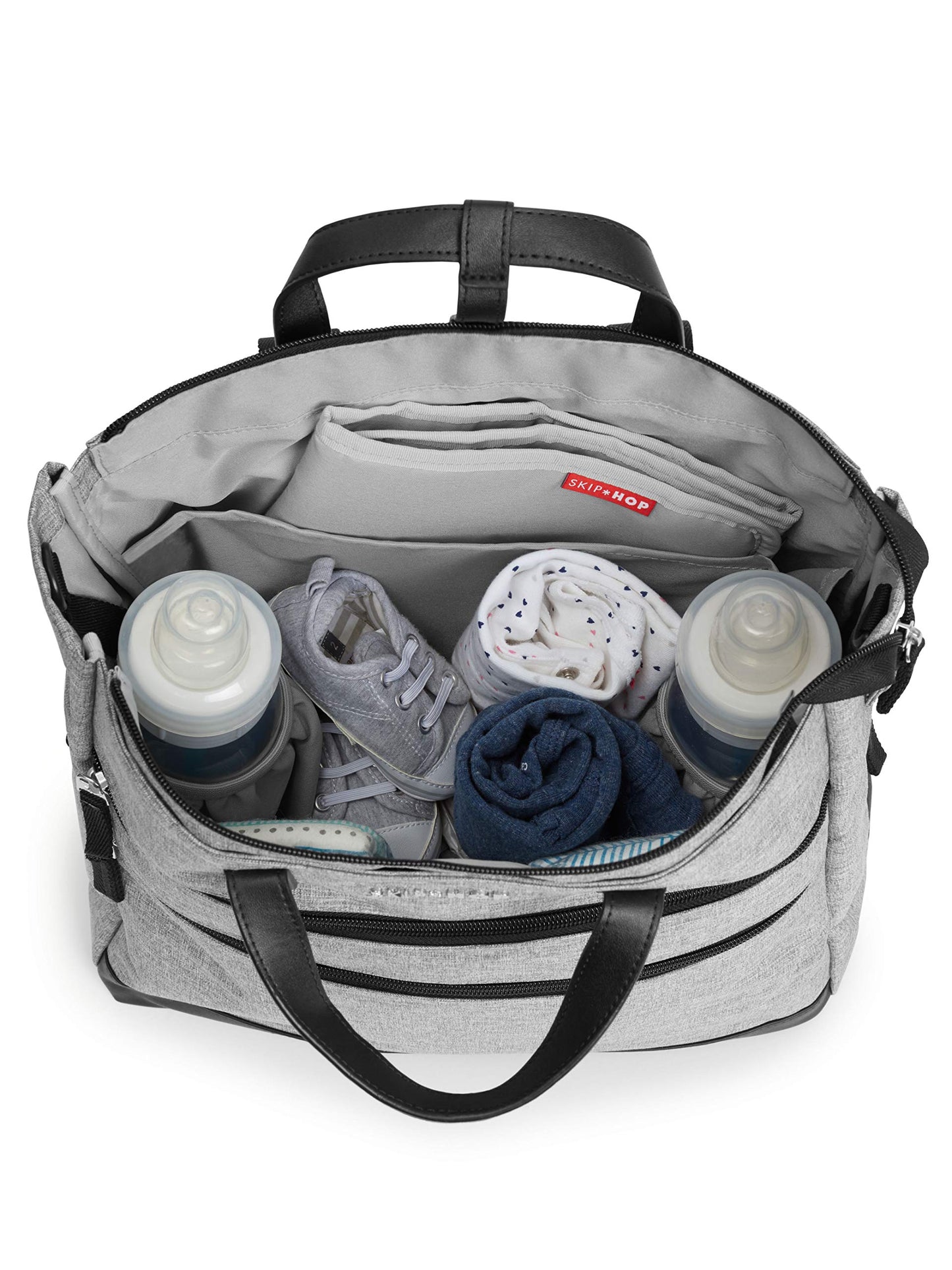 Skip Hop Mochila de pañales: Trio Convertible, 3 estilos portátiles con cambiador y accesorio para cochecito, gris jaspeado