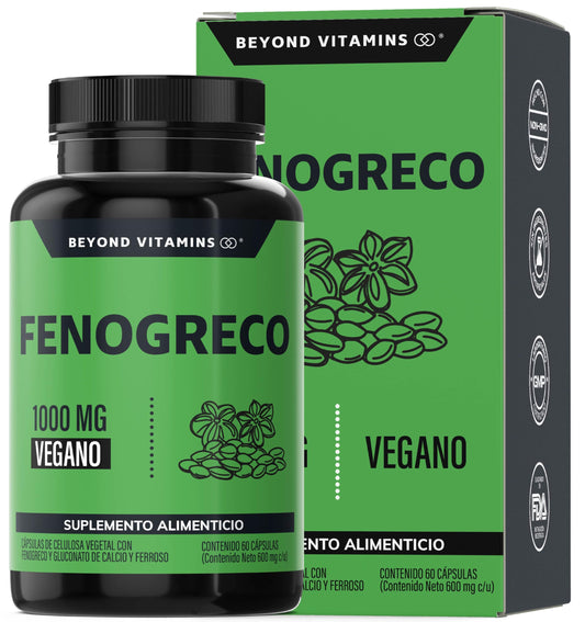 Beyond Vitamins | Fenogreco 1000mg reforzado con Calcio y Hierro | Vegano y sin rellenos | Fenugreek 60 caps