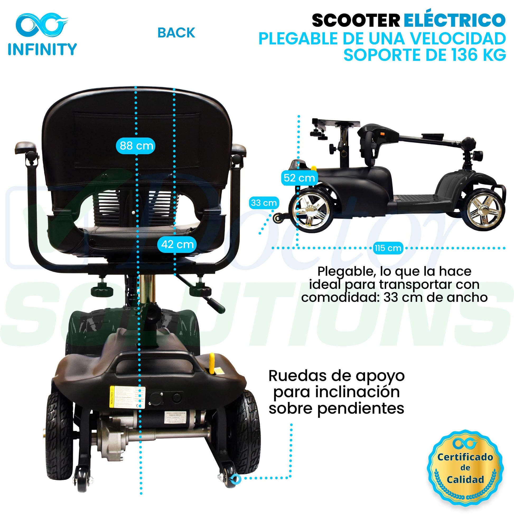 INFINITY | Silla Ruedas Eléctrica Plegable y Recargable Scooter para Adulto Discapacitado, con Batería de Larga Duración (NEGRO)