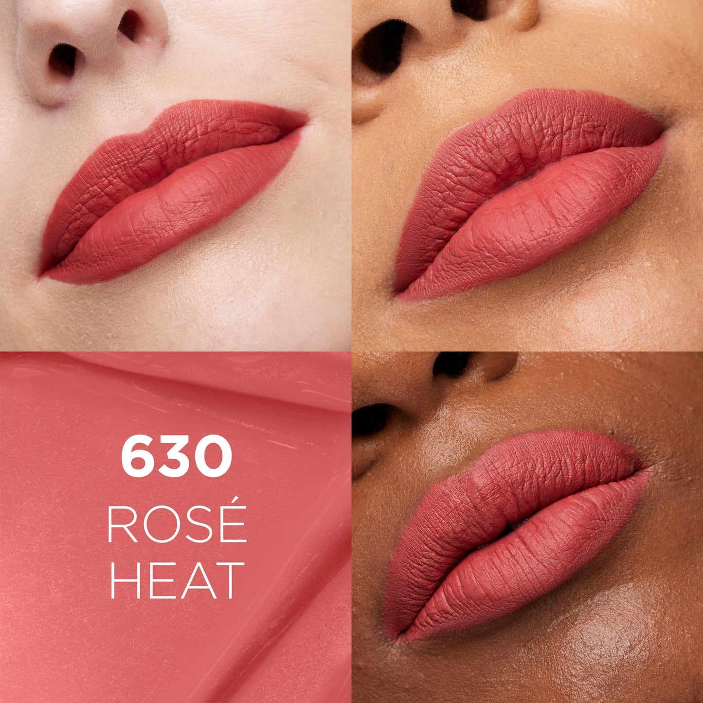L'Oréal Paris, Infallible Matte Resistance Nudes, Labial Líquido Mate Larga Duración 16hr, Color Intenso con Ácido Hialurónico, Tono Rose Heat 630, 5ml