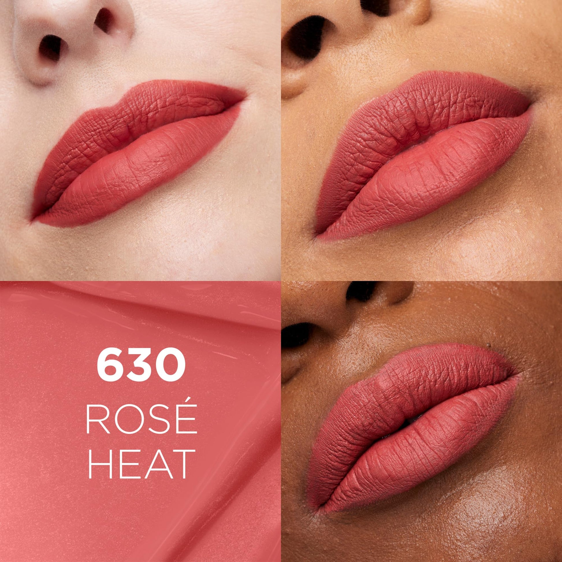 L'Oréal Paris, Infallible Matte Resistance Nudes, Labial Líquido Mate Larga Duración 16hr, Color Intenso con Ácido Hialurónico, Tono Rose Heat 630, 5ml