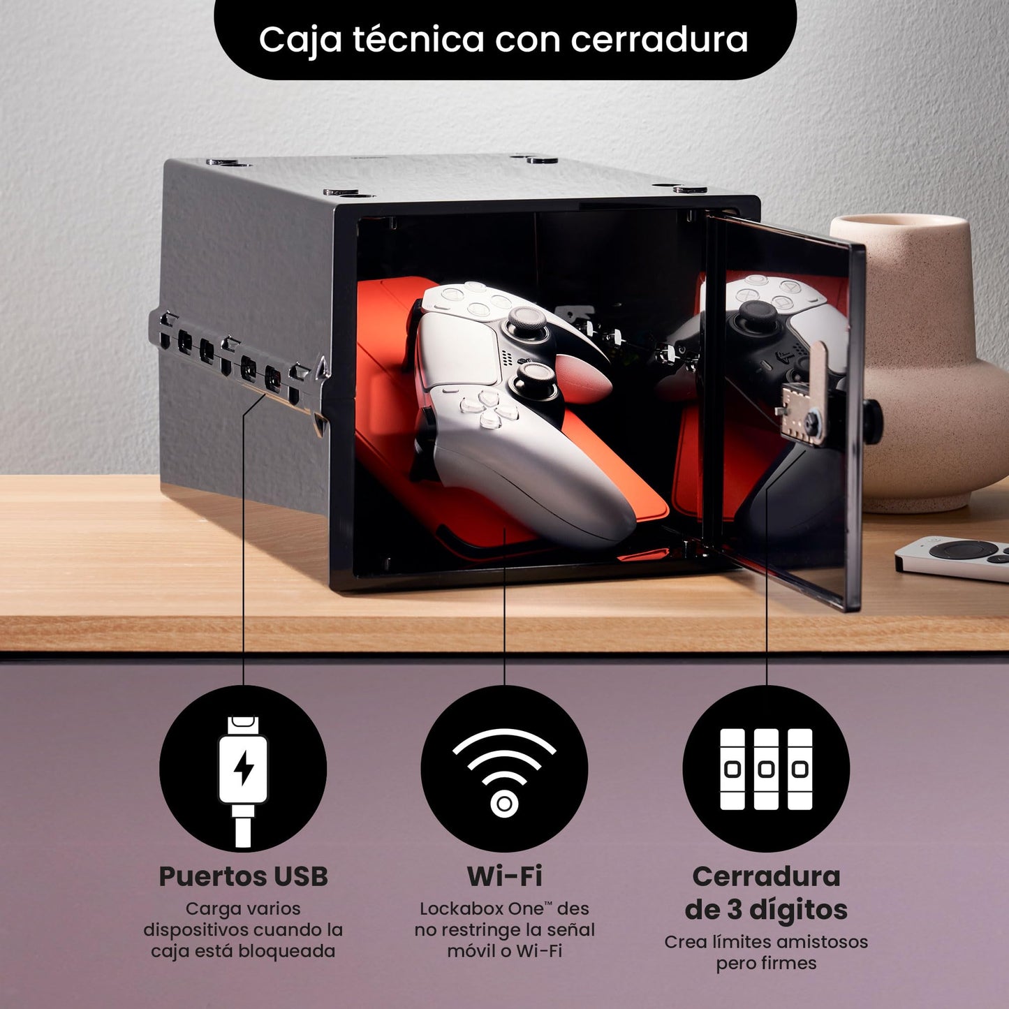 Lockabox One™ | Caja de seguridad compacta e higiénica para alimentos, medicinas y seguridad en el hogar (Jet)