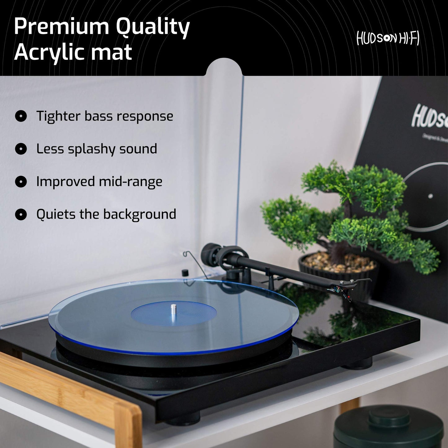 Hudson Hi-Fi Estera giratoria de acrílico - LP Slipmat para tornamesas y Tocadiscos de Vinilo - BlueLit - Azul Encendido
