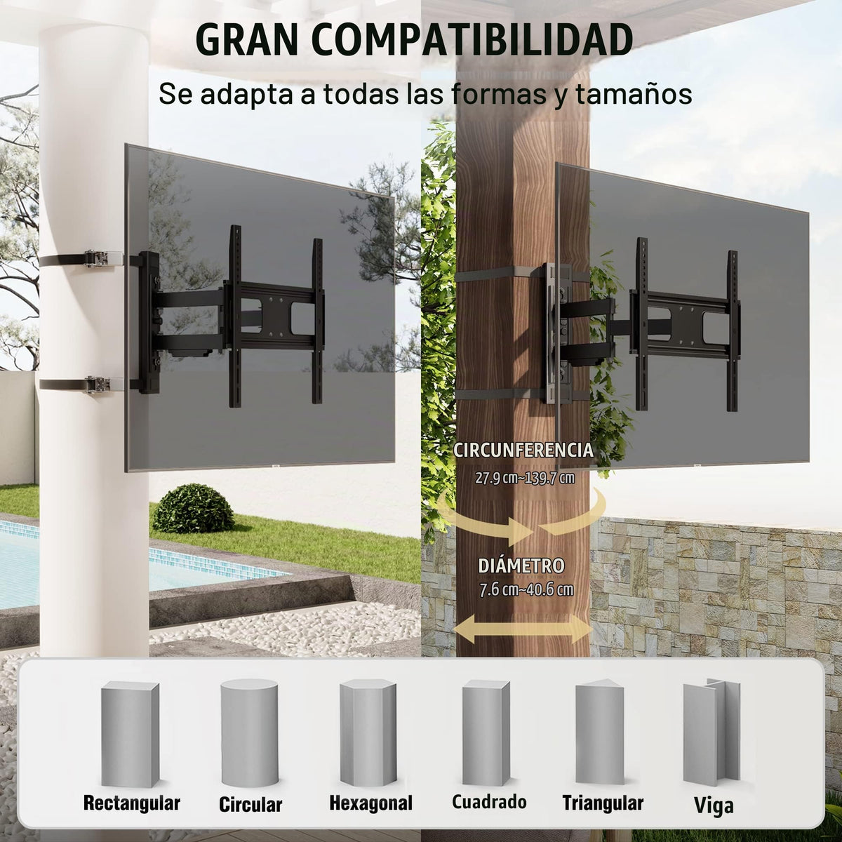 Soporte de TV ZeboZap ZZTVA2044 Exterior sin Taladro Movimiento Completo Tornillos de Acero