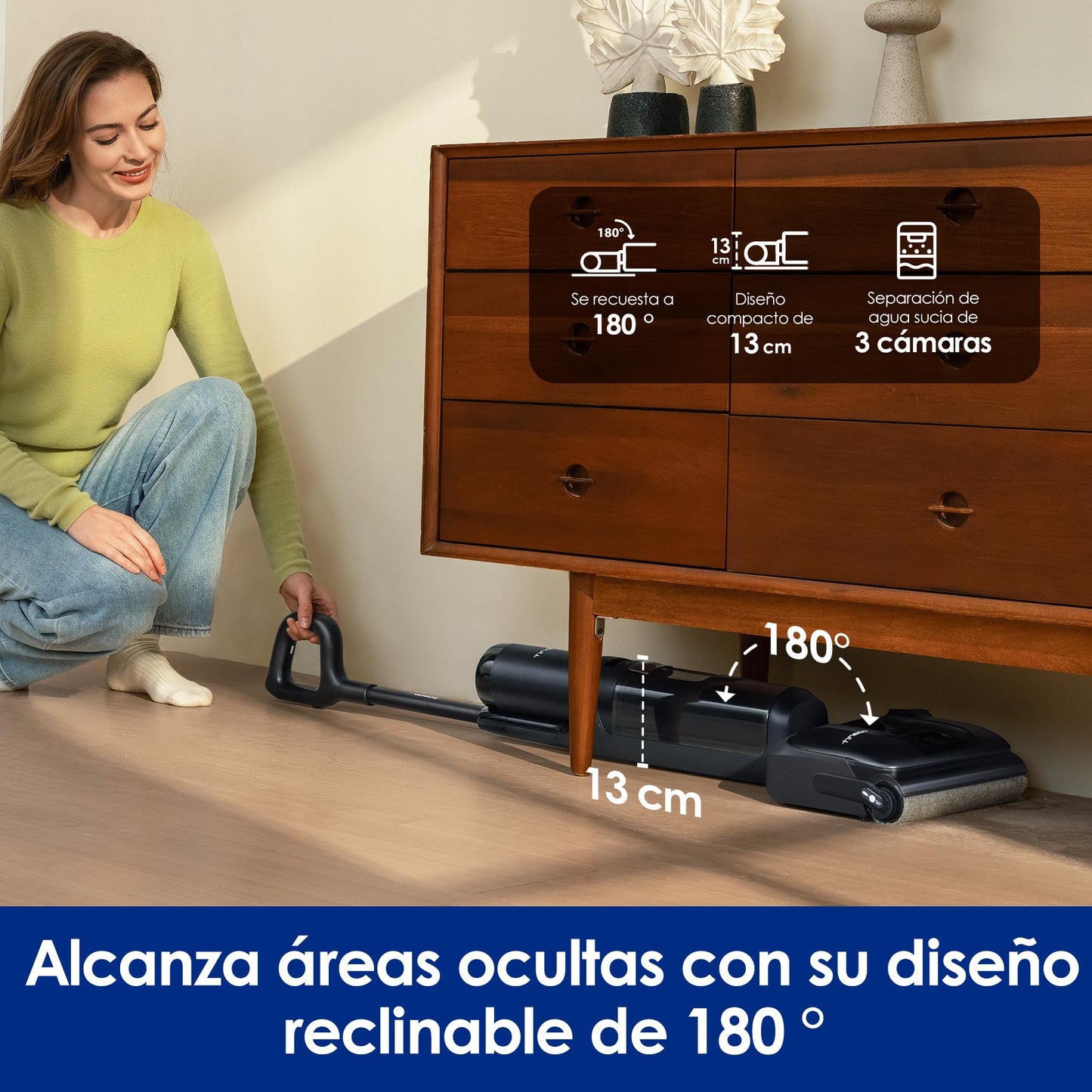 Aspiradora Inalámbrica Tineco Floor One S7 Stretch Ultra Horizontal 180° Negro con Autonomía de 50 Minutos y Autolimpieza FlashDry a 85 °C