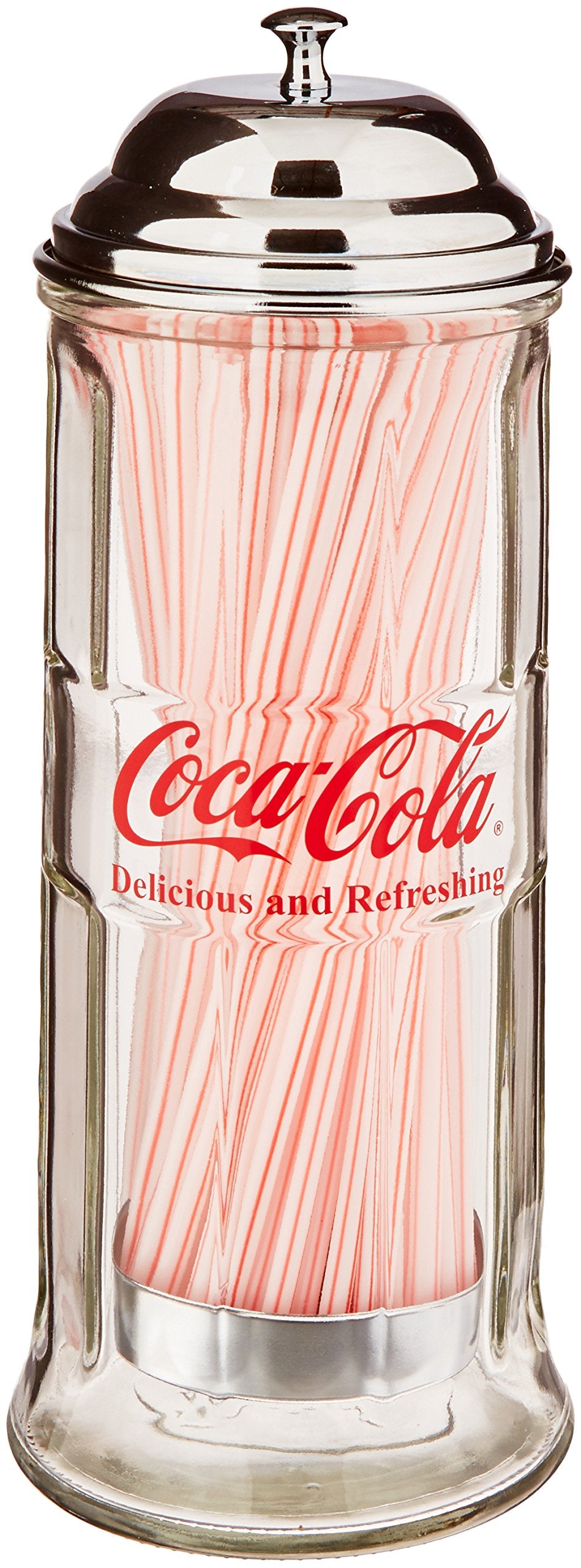 Juego de Salero y Pimentero Tablecraft Coca-Cola Plateado con Rejilla de Metal Cromada, Dispensador de Paja, Pequeño