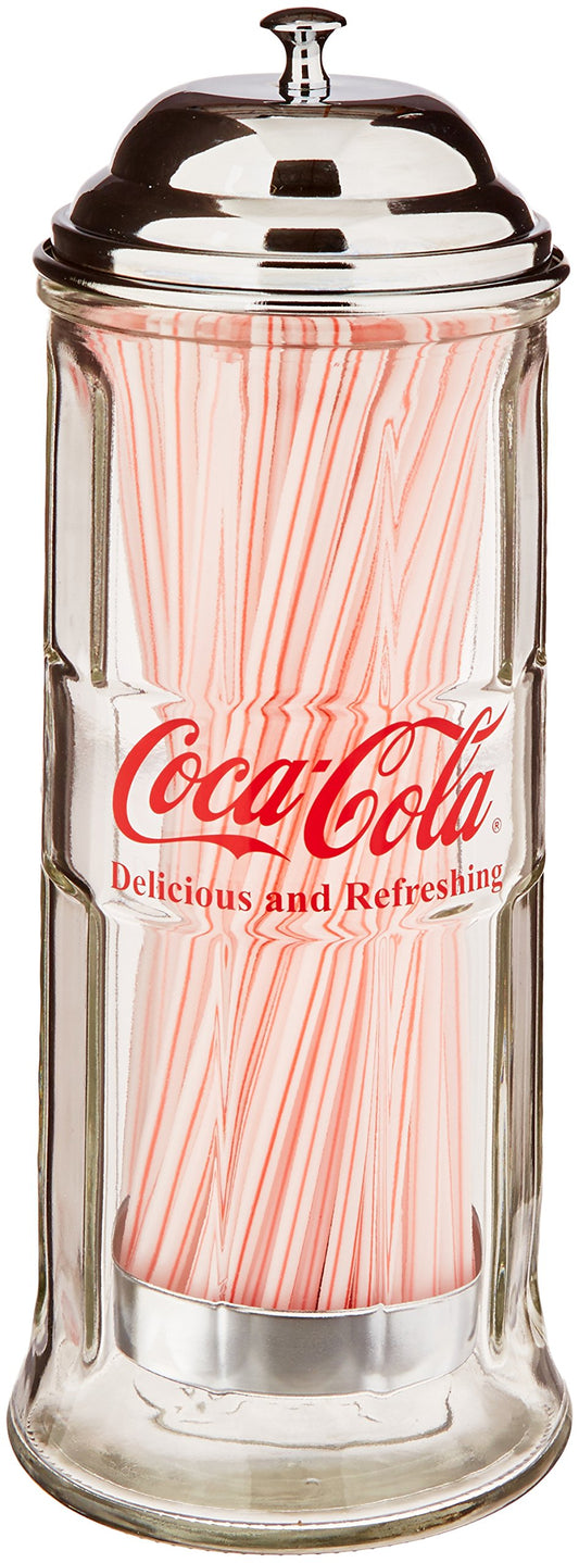 Juego de Salero y Pimentero Tablecraft Coca-Cola Plateado con Rejilla de Metal Cromada, Dispensador de Paja, Pequeño