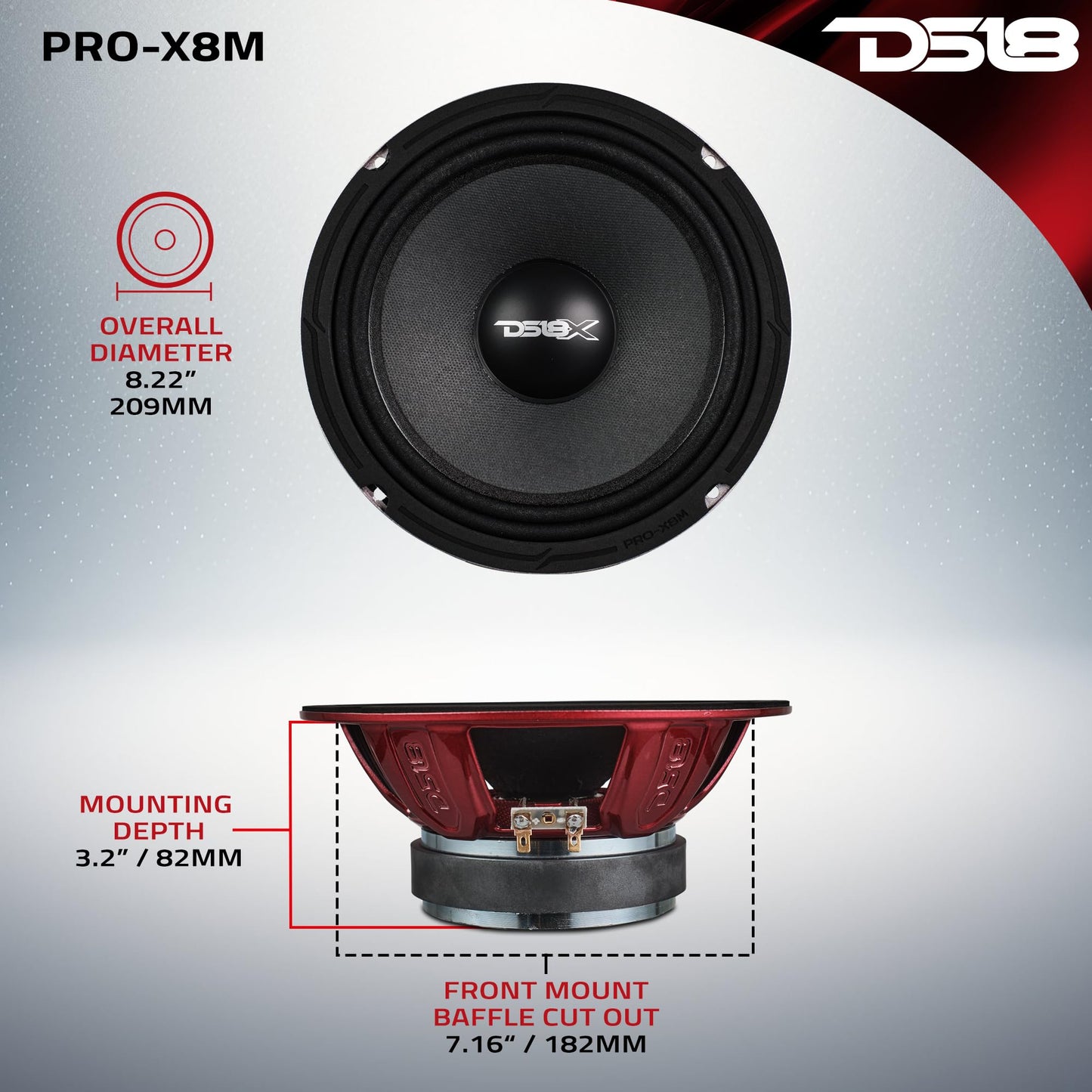 DS18 PRO-X8M Pro Series 8-Inch Midrange Loudspeaker 275 Watts RMS, 550 Watts MAX Power