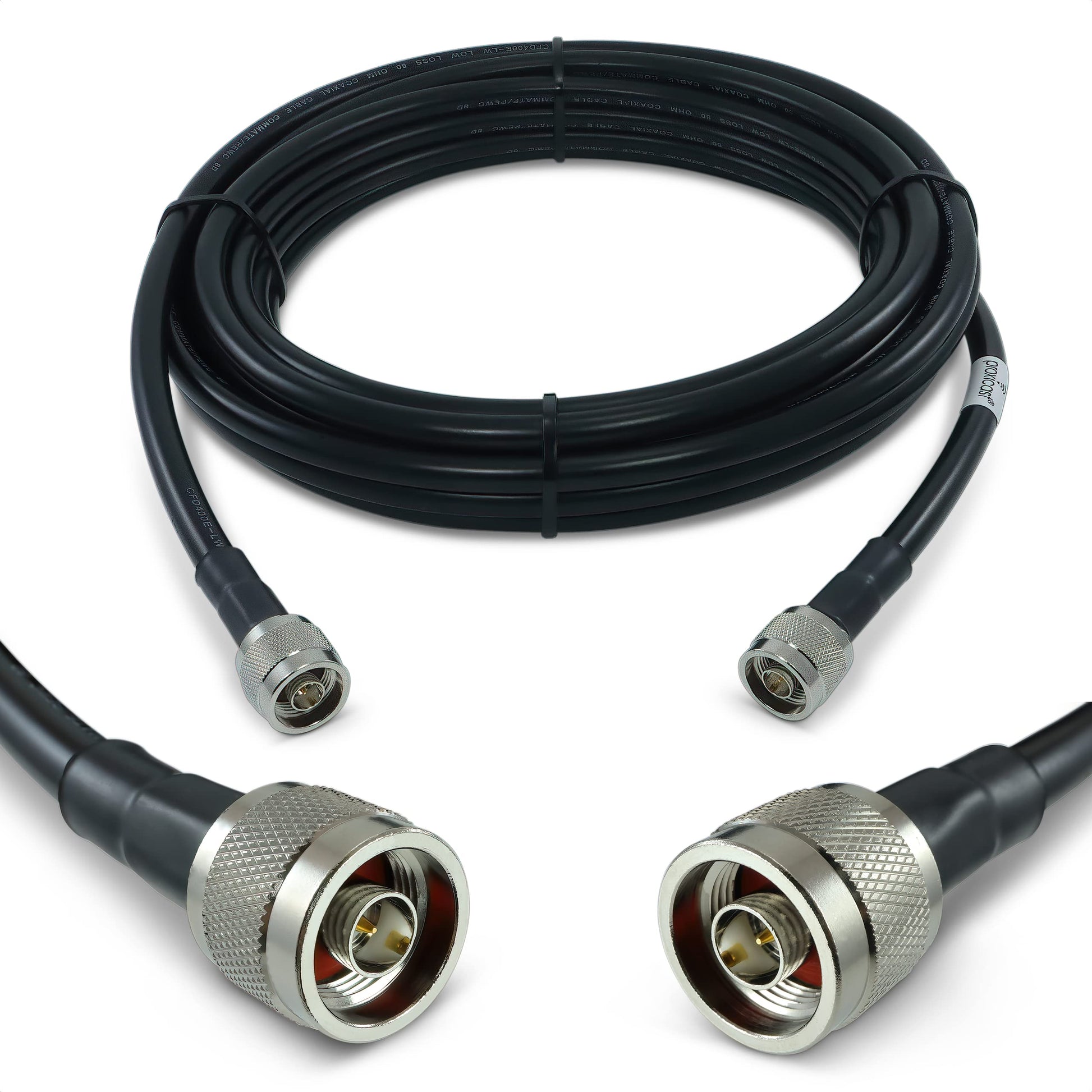 Proxicast Cable coaxial de baja pérdida serie 400 premium de 25 pies N macho a N macho (50 ohmios) para 4G LTE, módems/enrutadores 5G, Ham, ADS-B, GPS, radio RF a antena o uso de supresor