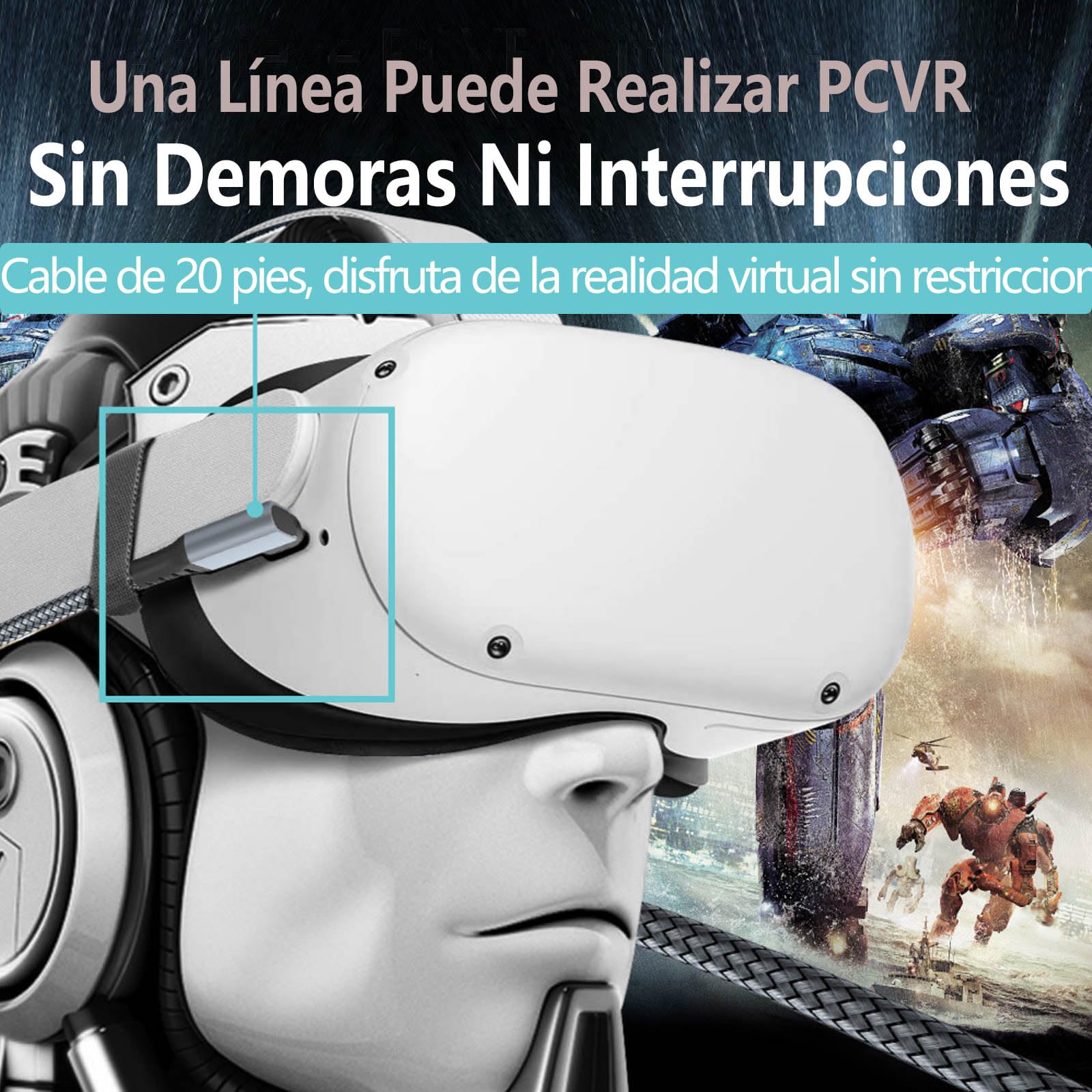 Cable Link de Transferencia YUTVXAC Negro para Oculus Quest 3 con Alta Velocidad y Carga Rápida para Juegos VR