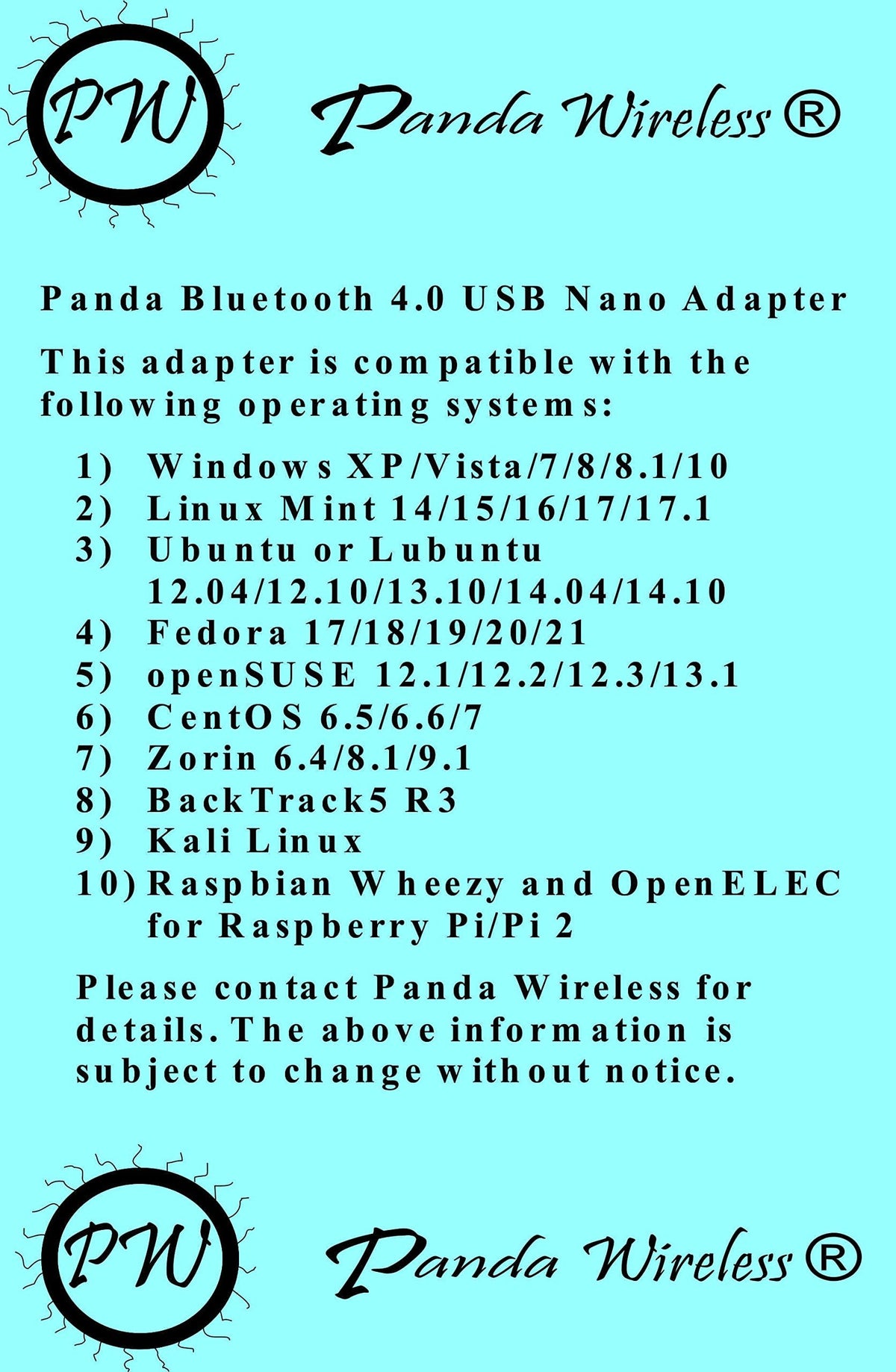 Adaptador USB Bluetooth 4.0 Panda Nano en Negro Compatible con Windows y Linux
