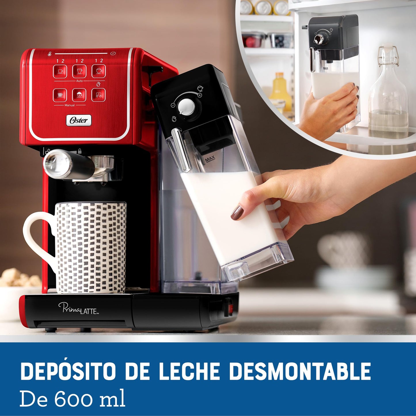 Cafetera Oster Roja con Panel Táctil y Funciones Automáticas para Espresso, Cappuccino y Latte