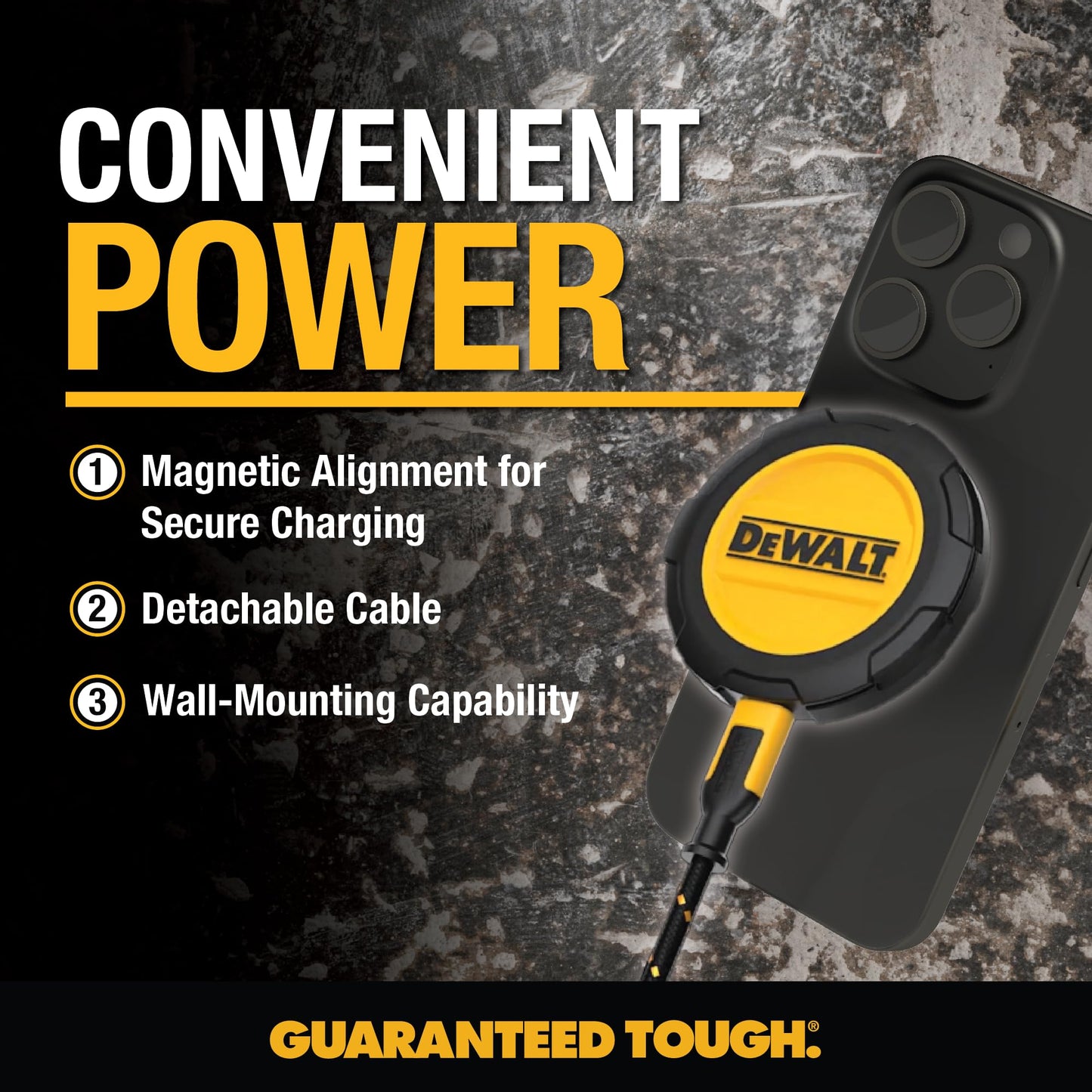 DEWALT Cargador inalámbrico, almohadilla de carga inalámbrica rápida de 15 W máximo, compatible con iPhone 16/15 Series 14/13/12, incluye placa de montaje en pared (sin adaptador de CA)