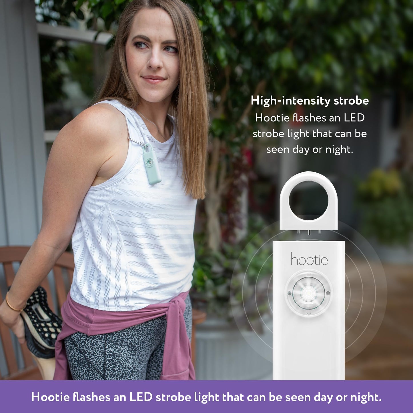 Hootie - Alarma de seguridad personal de 130 dB, llavero alarma, con luz estroboscópica, blanco